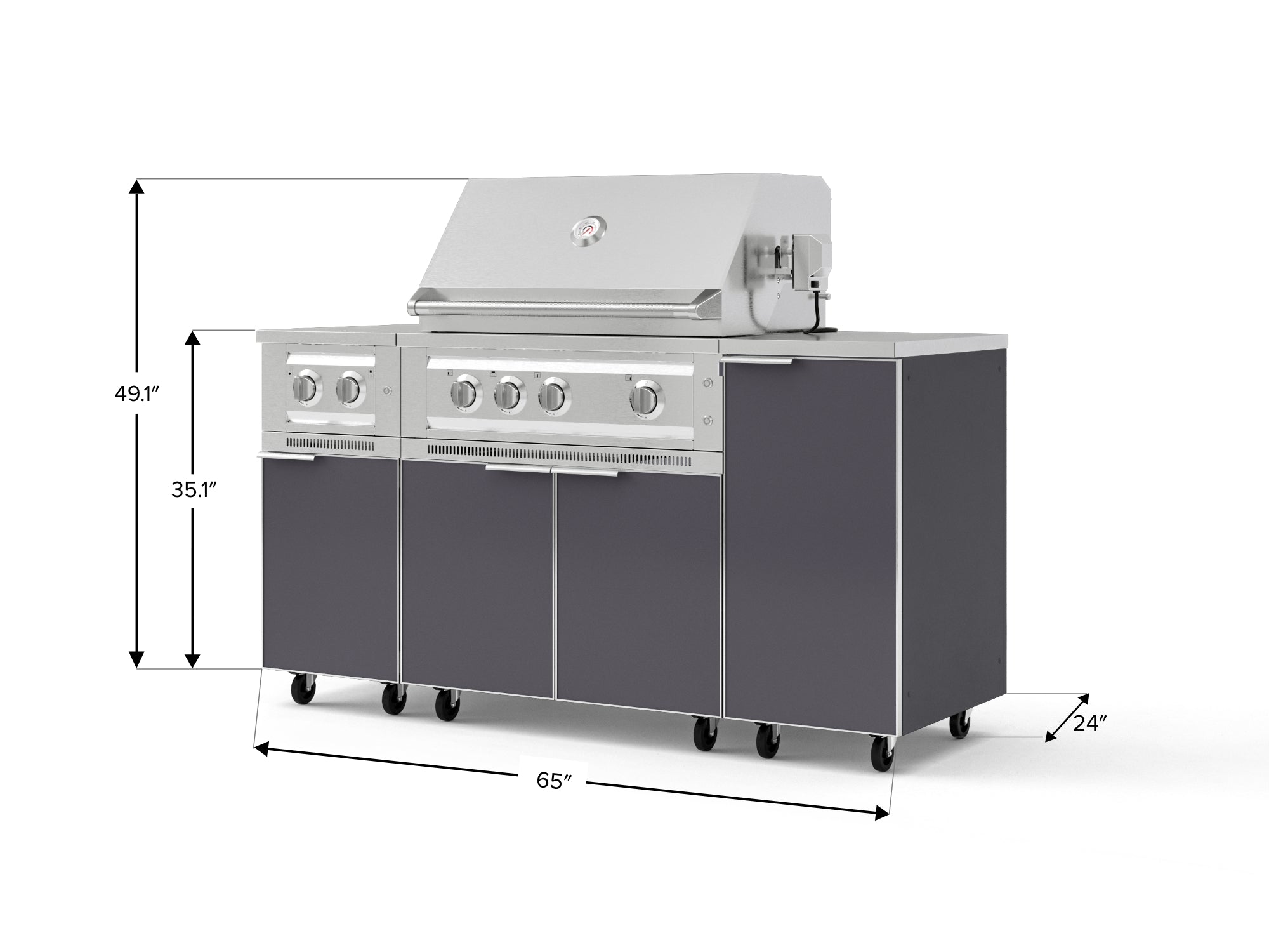Outdoor Grill Island Aluminum 6 Piece Cabinet Set with Casters and 1-Door, Grill Cabinet, Platinum Grill, Dual Side Burner, Countertop