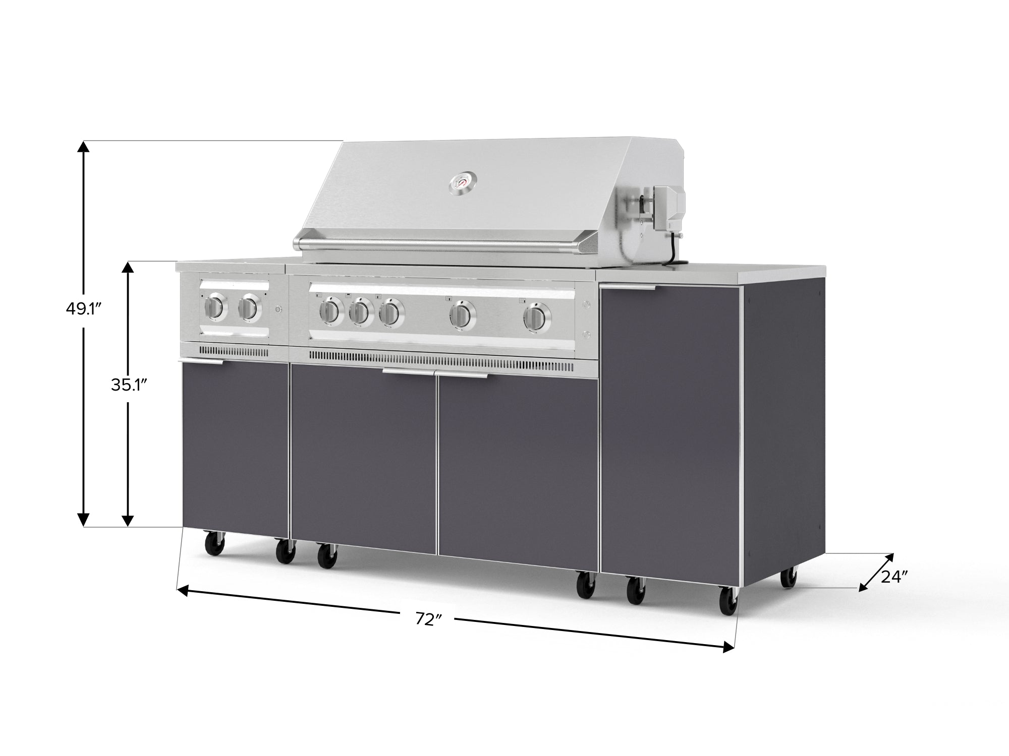 Outdoor Grill Island Aluminum 6 Piece Cabinet Set with Casters and 1-Door, Grill Cabinet, Platinum Grill, Dual Side Burner, Countertop