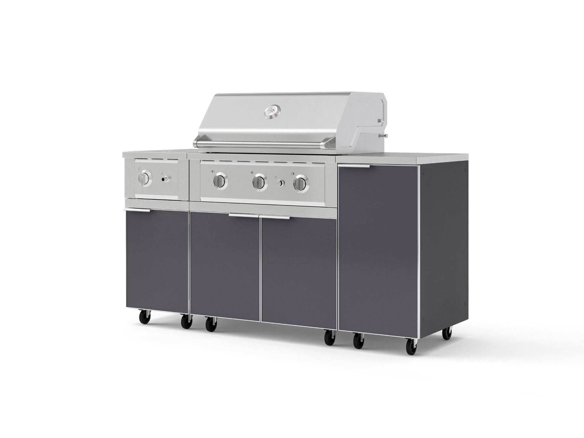 Outdoor Grill Island Aluminum 6 Piece Cabinet Set with Casters and 1-Door, Grill Cabinet, Performance Grill, Side Burner, Countertop