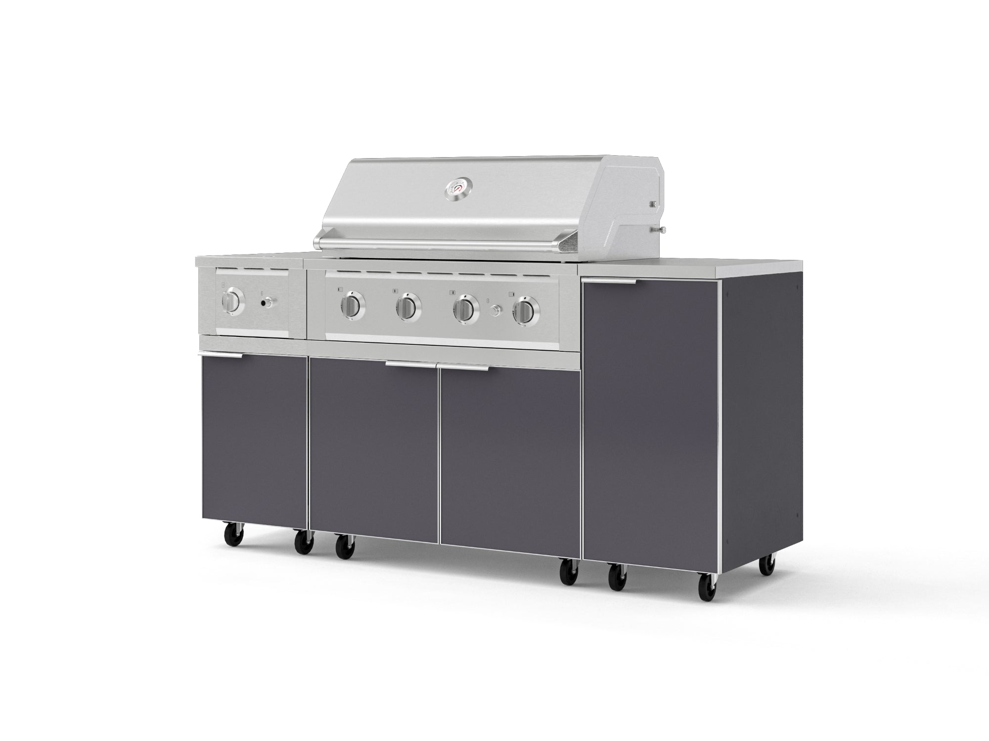 Outdoor Grill Island Aluminum 6 Piece Cabinet Set with Casters and 1-Door, Grill Cabinet, Performance Grill, Side Burner, Countertop