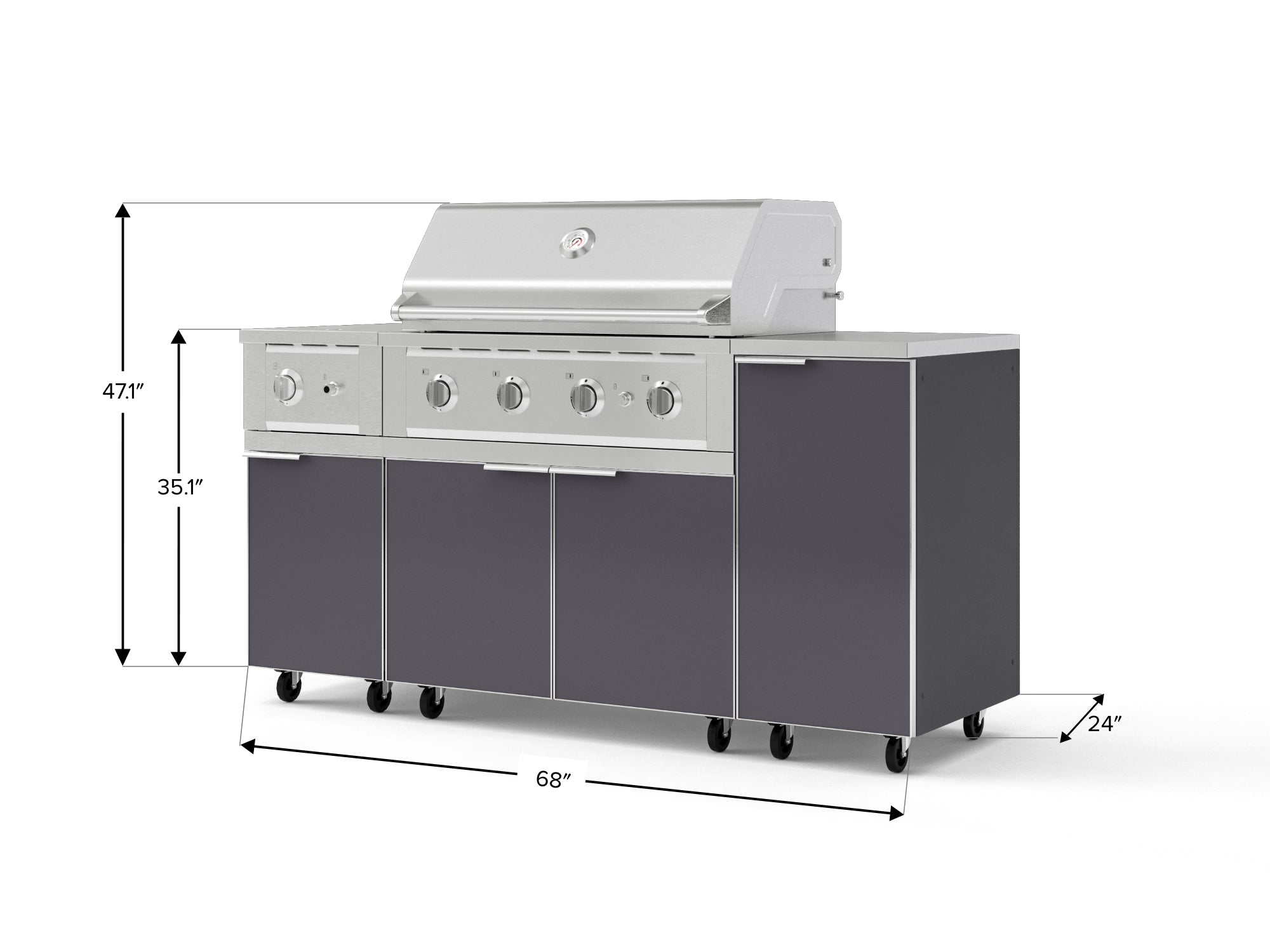 Outdoor Grill Island Aluminum 6 Piece Cabinet Set with Casters and 1-Door, Grill Cabinet, Performance Grill, Side Burner, Countertop