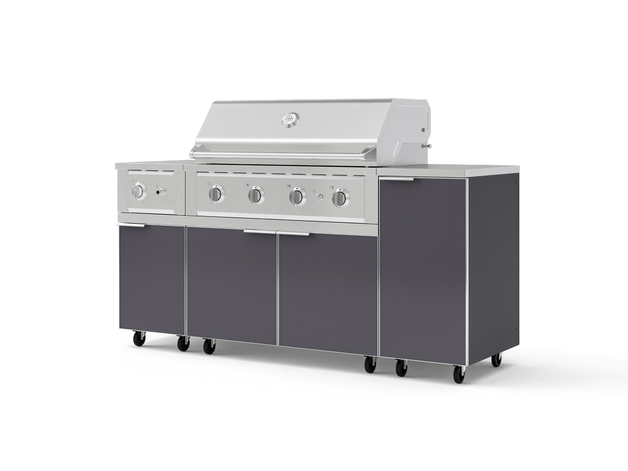 Outdoor Grill Island Aluminum 6 Piece Cabinet Set with Casters and 1-Door, Grill Cabinet, Performance Grill, Side Burner, Countertop