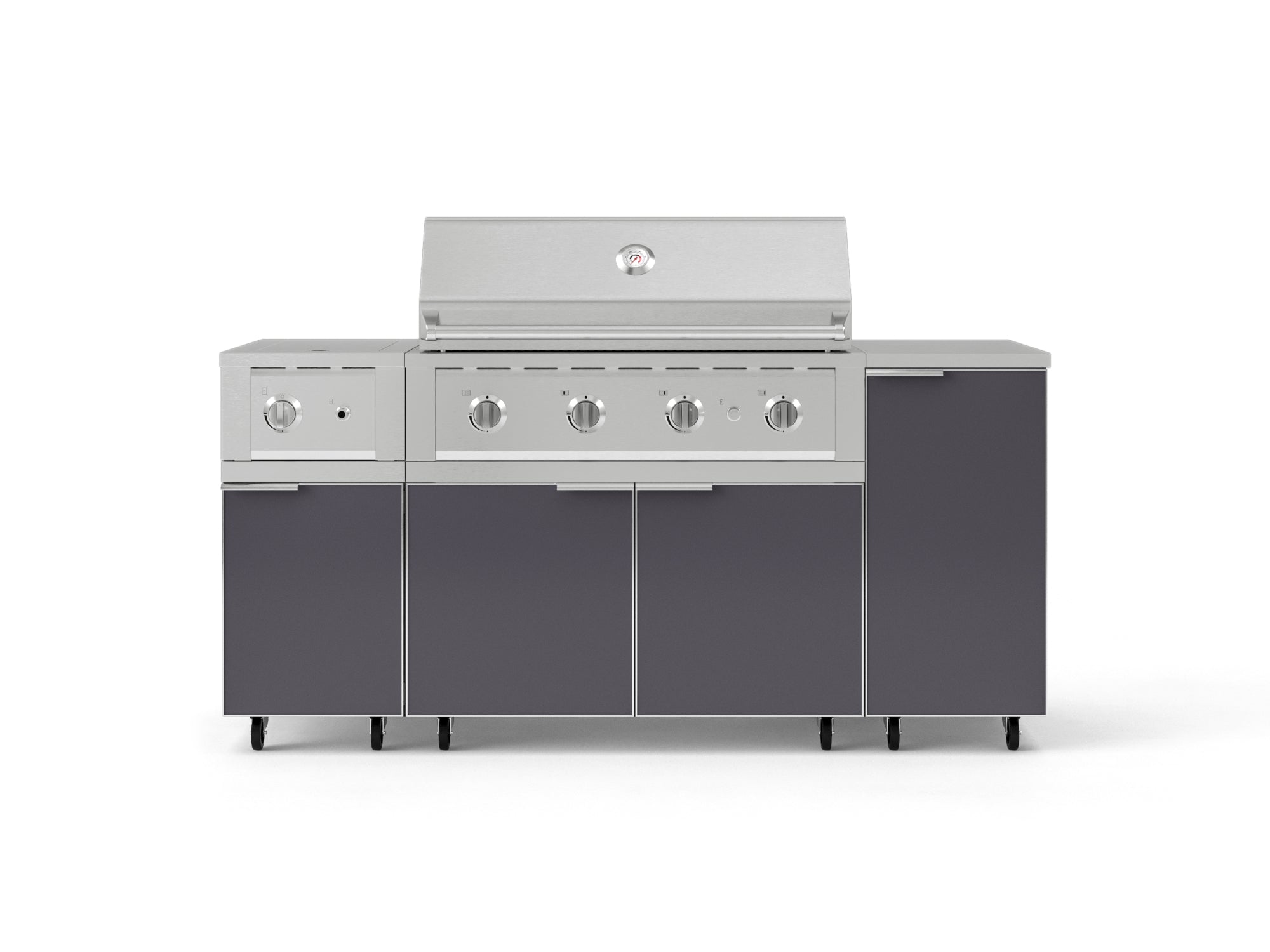 Outdoor Grill Island Aluminum 6 Piece Cabinet Set with Casters and 1-Door, Grill Cabinet, Performance Grill, Side Burner, Countertop