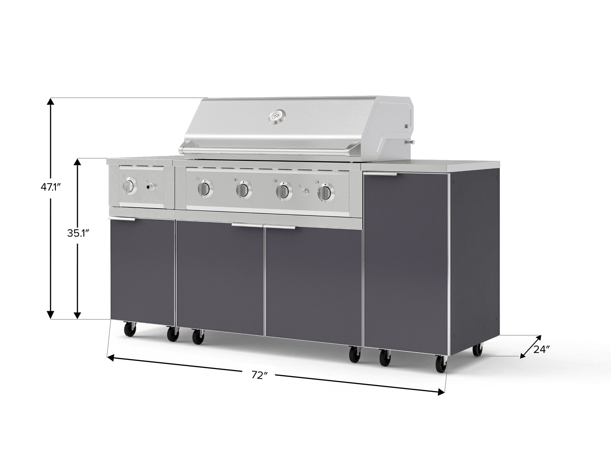 Outdoor Grill Island Aluminum 6 Piece Cabinet Set with Casters and 1-Door, Grill Cabinet, Performance Grill, Side Burner, Countertop