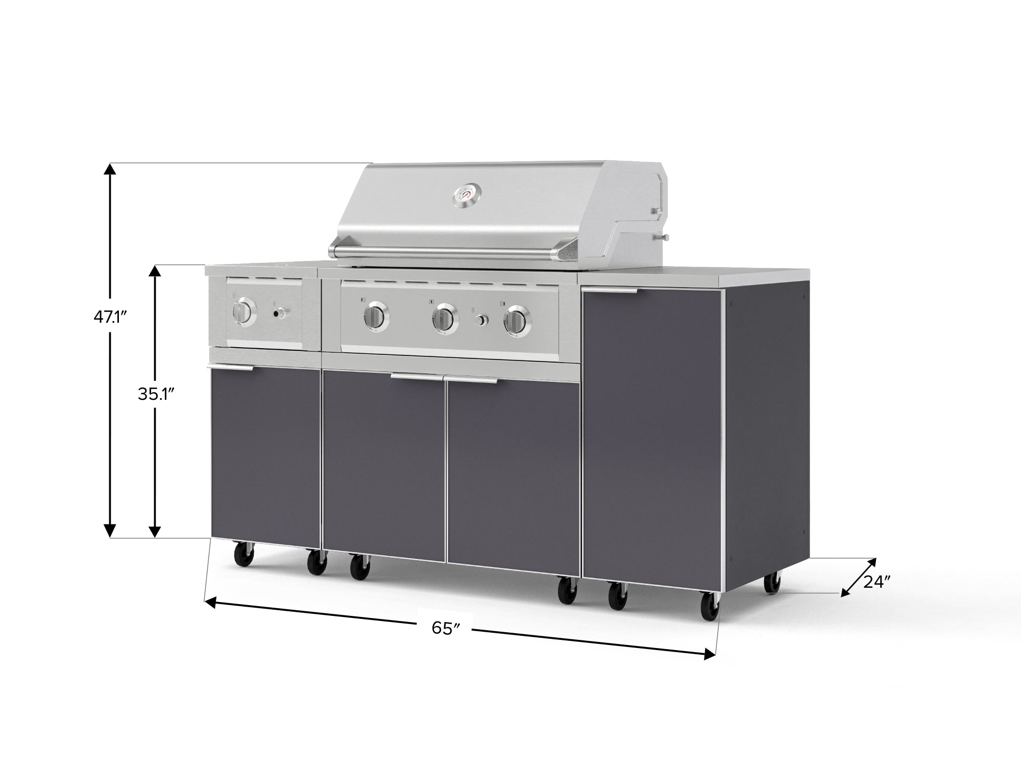 Outdoor Grill Island Aluminum 6 Piece Cabinet Set with Casters and 1-Door, Grill Cabinet, Performance Grill, Side Burner, Countertop
