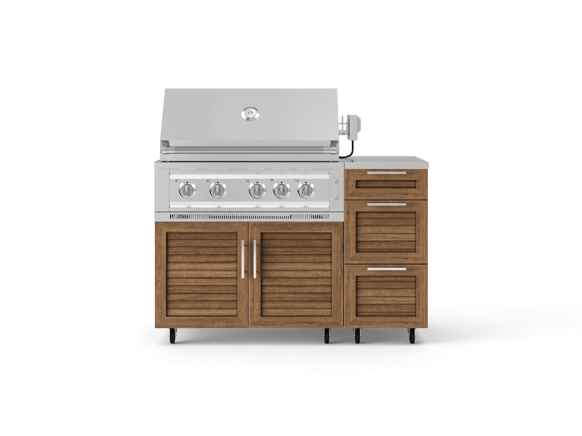 Outdoor Grill Island Stainless-Steel Louvered Doors 4 Piece Cabinet Set with Casters and 3-Drawer, Grill Cabinet, Platinum Grill, Countertop