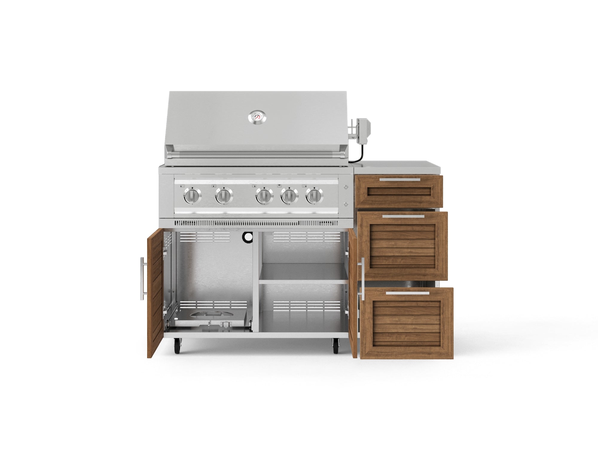 Outdoor Grill Island Stainless-Steel Louvered Doors 4 Piece Cabinet Set with Casters and 3-Drawer, Grill Cabinet, Platinum Grill, Countertop