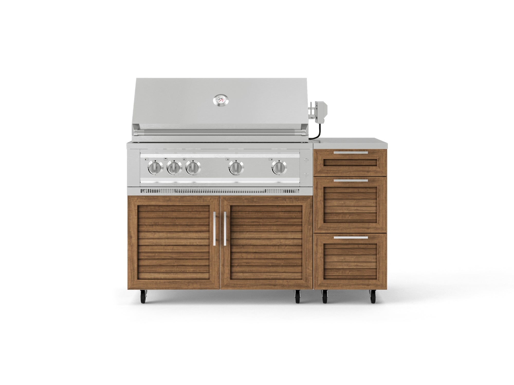 Outdoor Grill Island Stainless-Steel Louvered Doors 4 Piece Cabinet Set with Casters and 3-Drawer, Grill Cabinet, Platinum Grill, Countertop