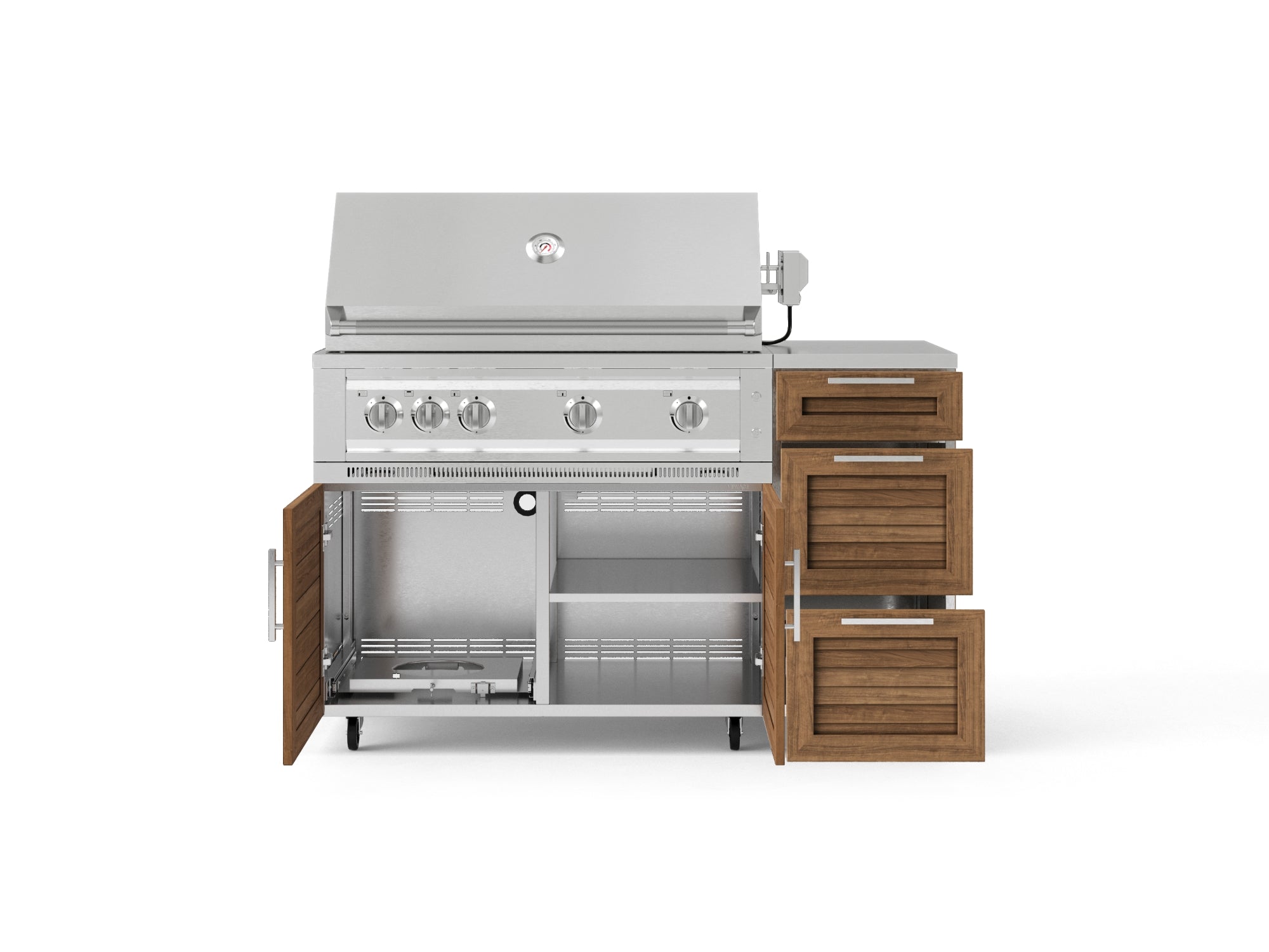 Outdoor Grill Island Stainless-Steel Louvered Doors 4 Piece Cabinet Set with Casters and 3-Drawer, Grill Cabinet, Platinum Grill, Countertop