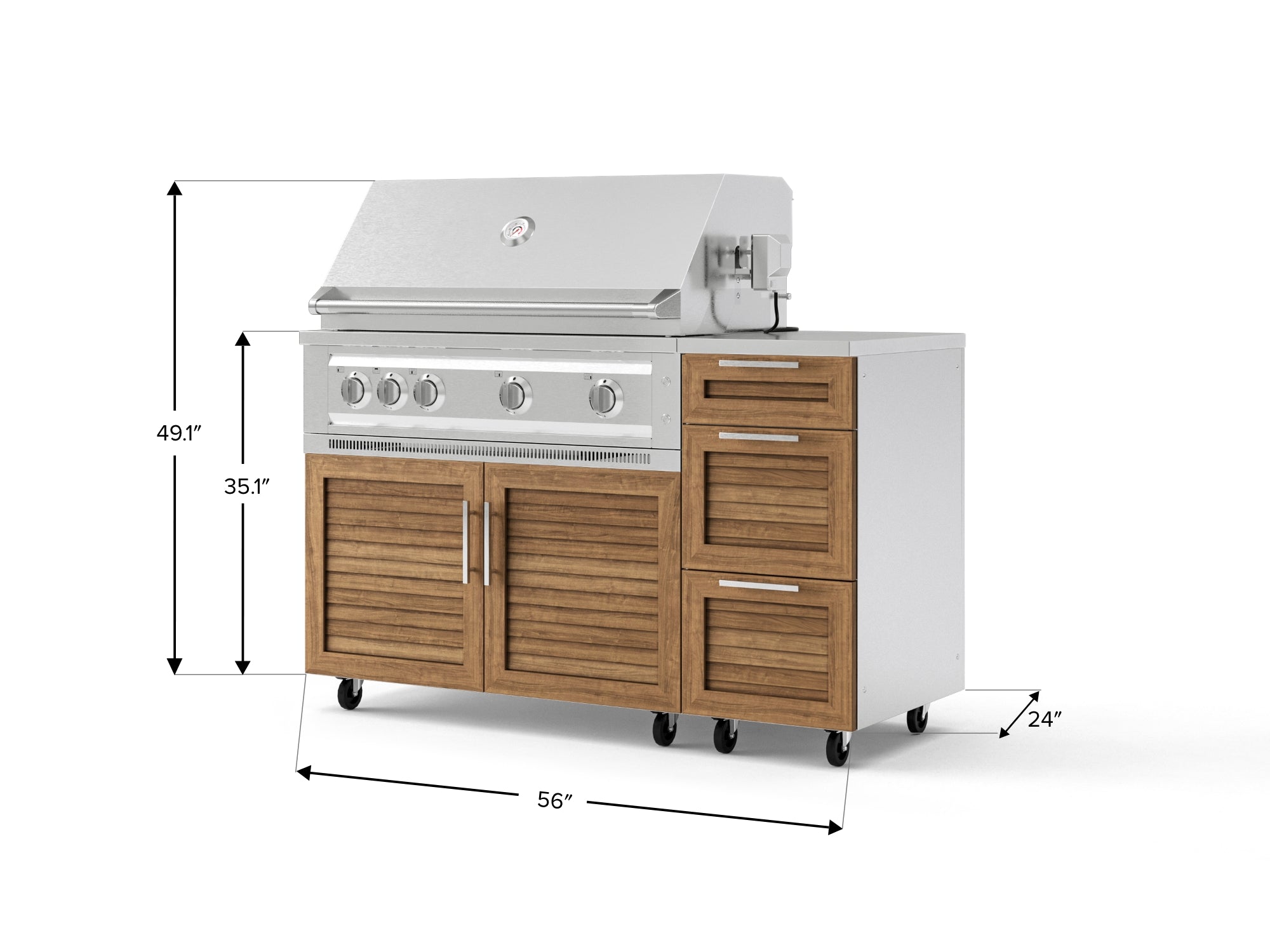 Outdoor Grill Island Stainless-Steel Louvered Doors 4 Piece Cabinet Set with Casters and 3-Drawer, Grill Cabinet, Platinum Grill, Countertop