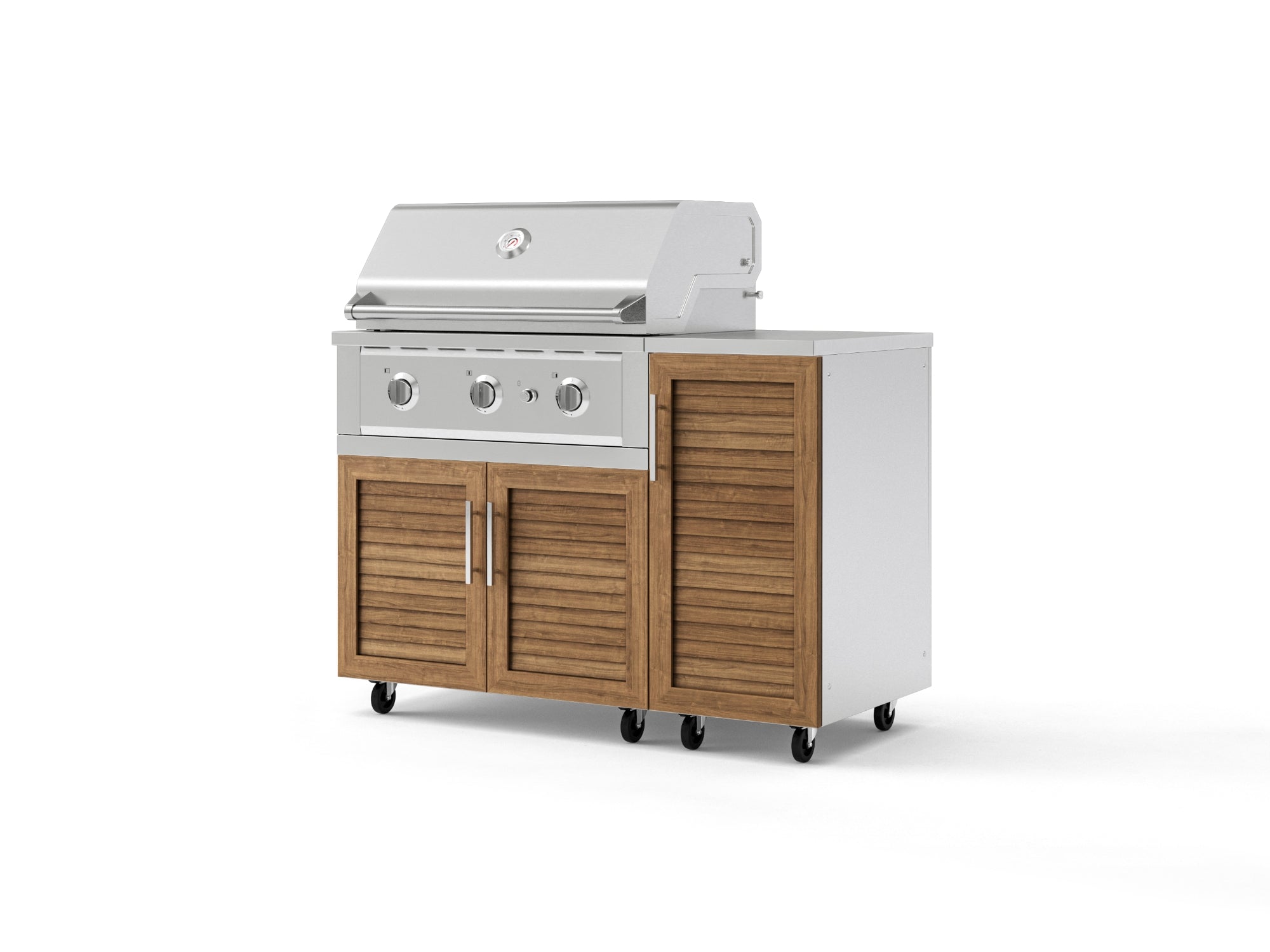 Outdoor Grill Island Stainless-Steel Louvered Doors 4 Piece Cabinet Set with Casters and 1 Door, Grill Cabinet, Performance Grill, Countertop