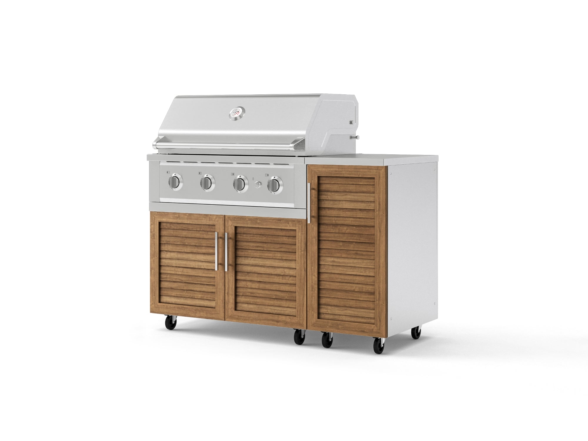 Outdoor Grill Island Stainless-Steel Louvered Doors 4 Piece Cabinet Set with Casters and 1 Door, Grill Cabinet, Performance Grill, Countertop