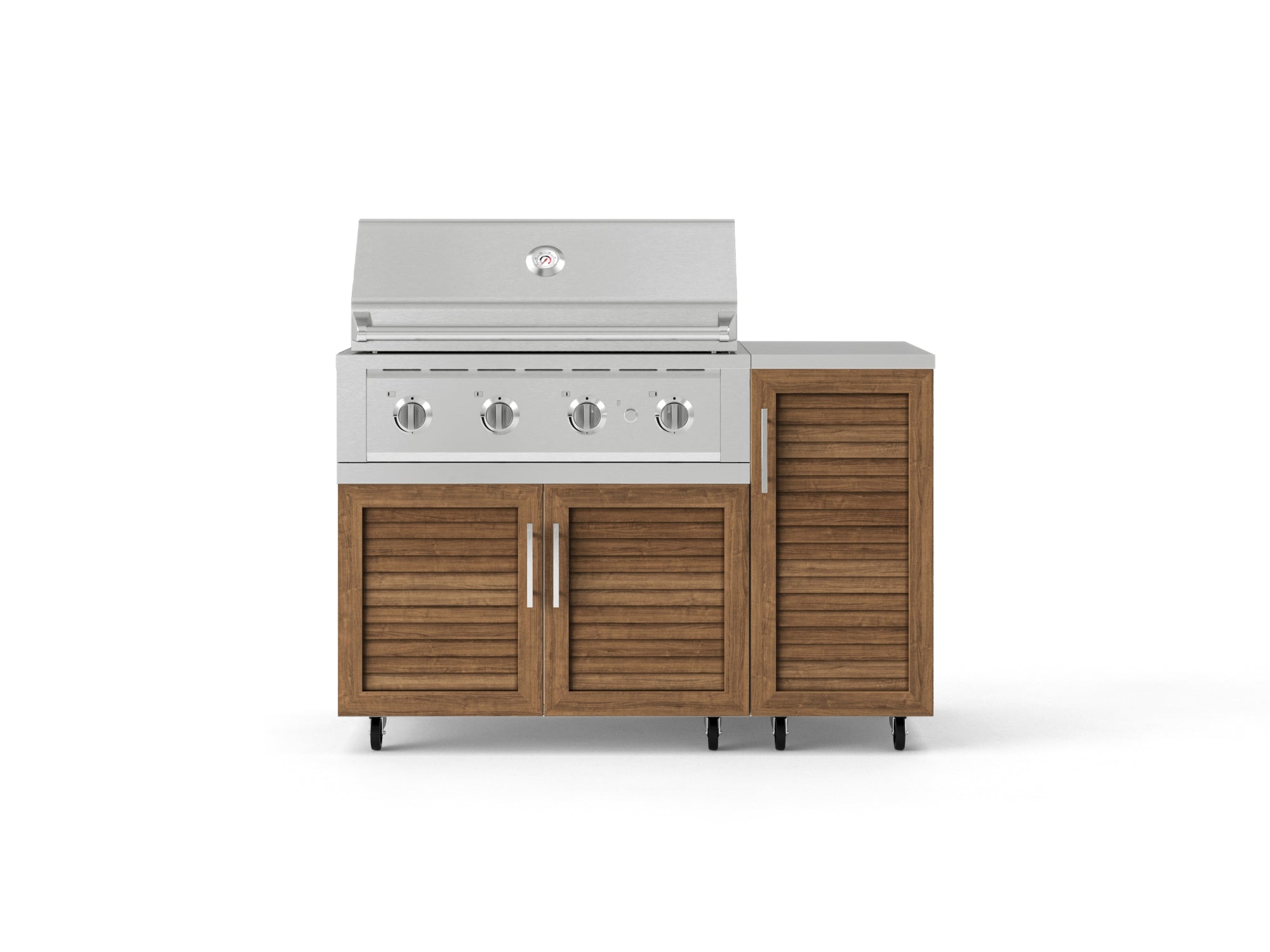 Outdoor Grill Island Stainless-Steel Louvered Doors 4 Piece Cabinet Set with Casters and 1 Door, Grill Cabinet, Performance Grill, Countertop