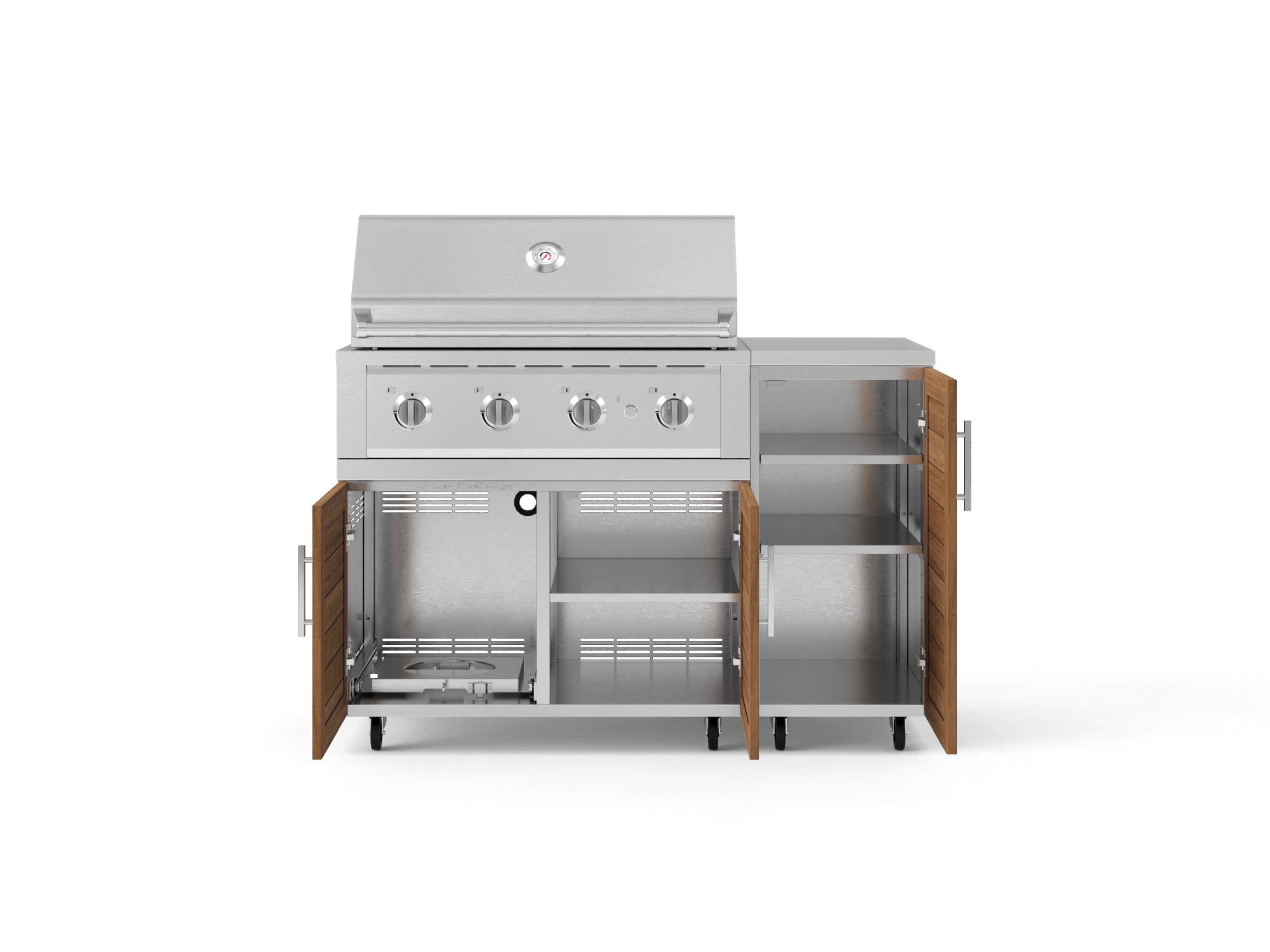Outdoor Grill Island Stainless-Steel Louvered Doors 4 Piece Cabinet Set with Casters and 1 Door, Grill Cabinet, Performance Grill, Countertop