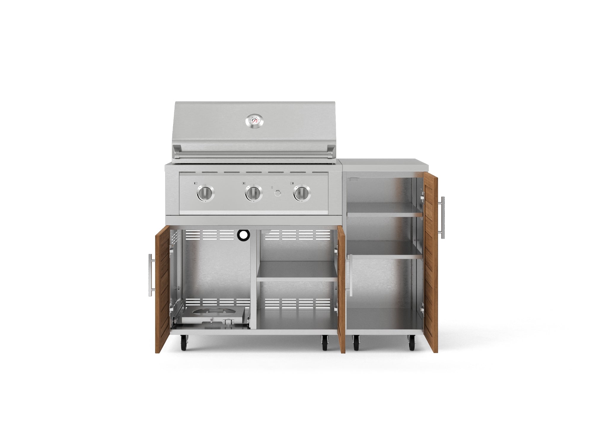 Outdoor Grill Island Stainless-Steel Louvered Doors 4 Piece Cabinet Set with Casters and 1 Door, Grill Cabinet, Performance Grill, Countertop