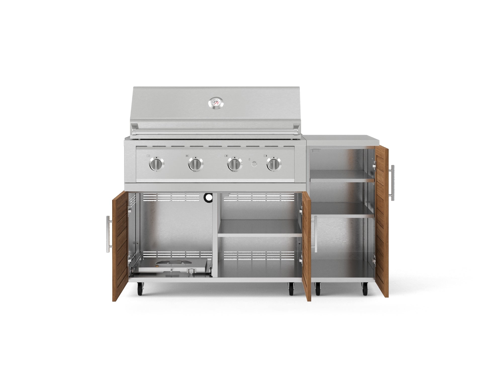 Outdoor Grill Island Stainless-Steel Louvered Doors 4 Piece Cabinet Set with Casters and 1 Door, Grill Cabinet, Performance Grill, Countertop