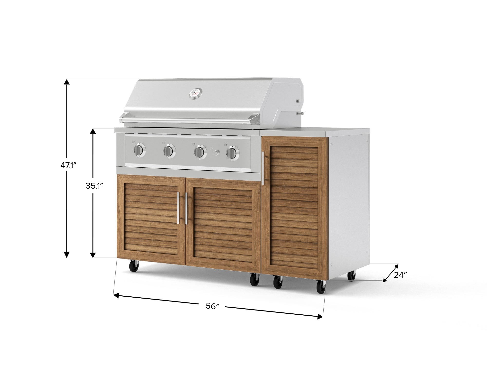 Outdoor Grill Island Stainless-Steel Louvered Doors 4 Piece Cabinet Set with Casters and 1 Door, Grill Cabinet, Performance Grill, Countertop