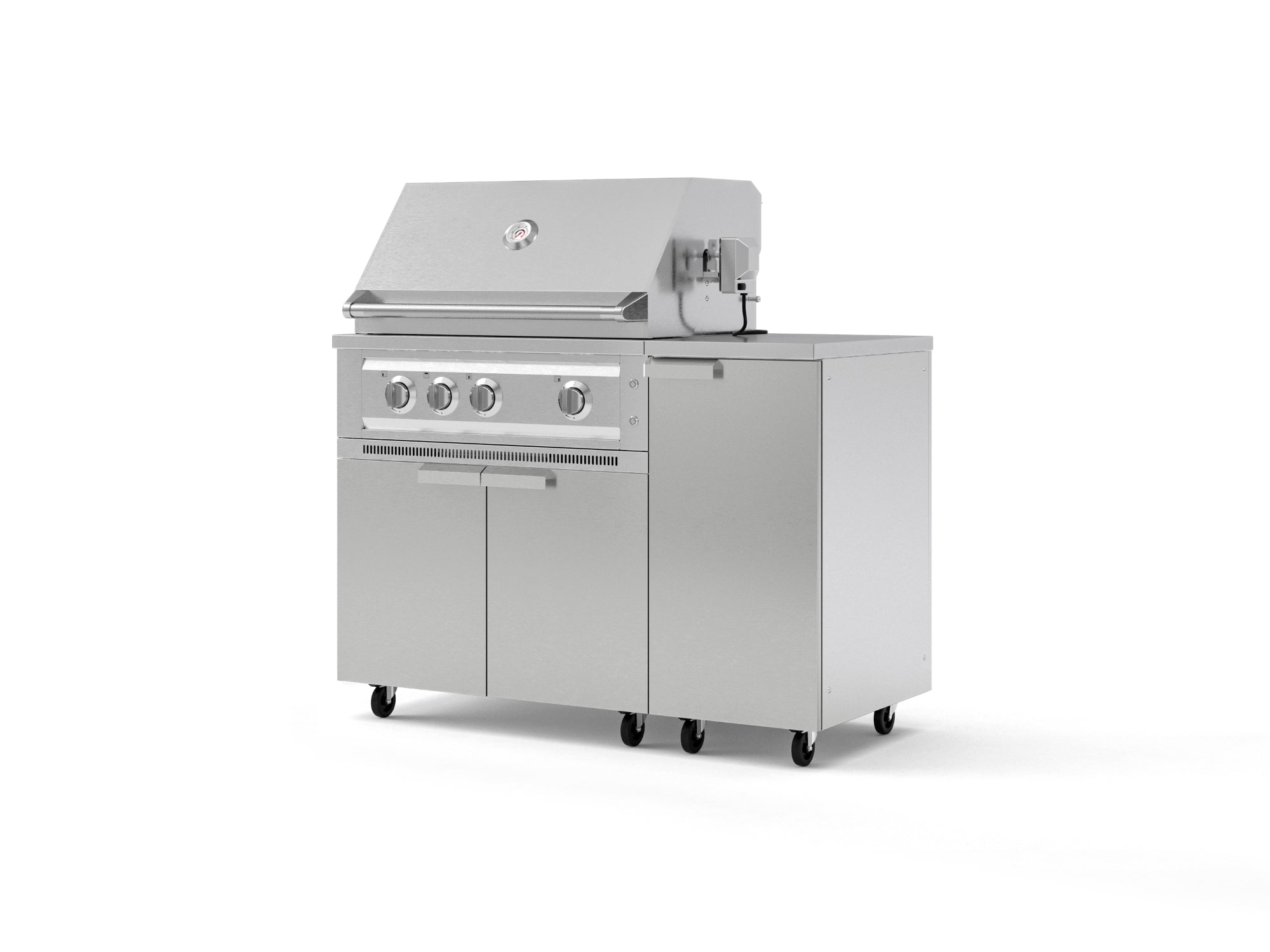 Outdoor Grill Island Stainless-Steel 4 Piece Cabinet Set with Casters and 1 Door, Grill Cabinet, Platinum Grill, Countertop