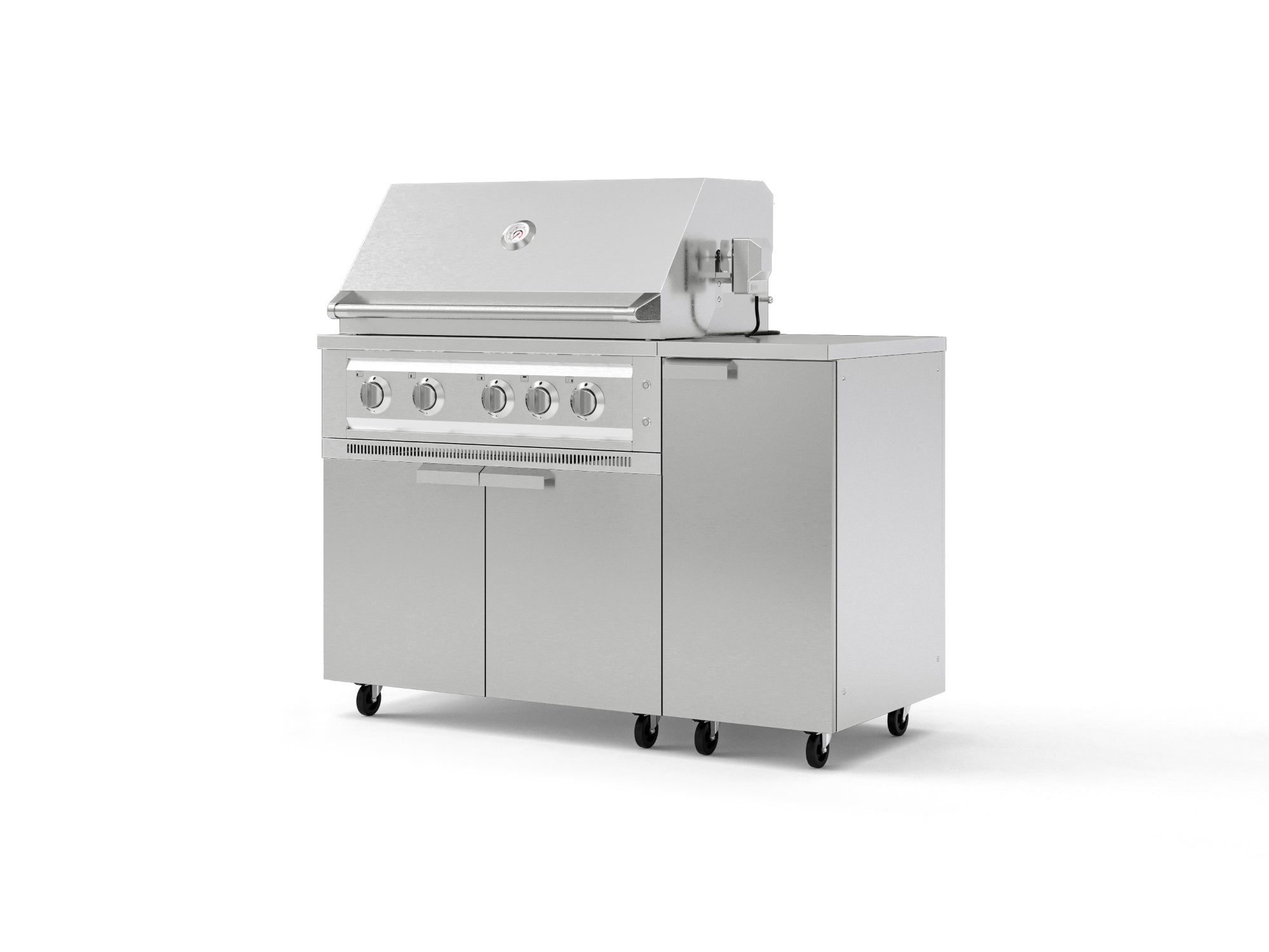 Outdoor Grill Island Stainless-Steel 4 Piece Cabinet Set with Casters and 1 Door, Grill Cabinet, Platinum Grill, Countertop