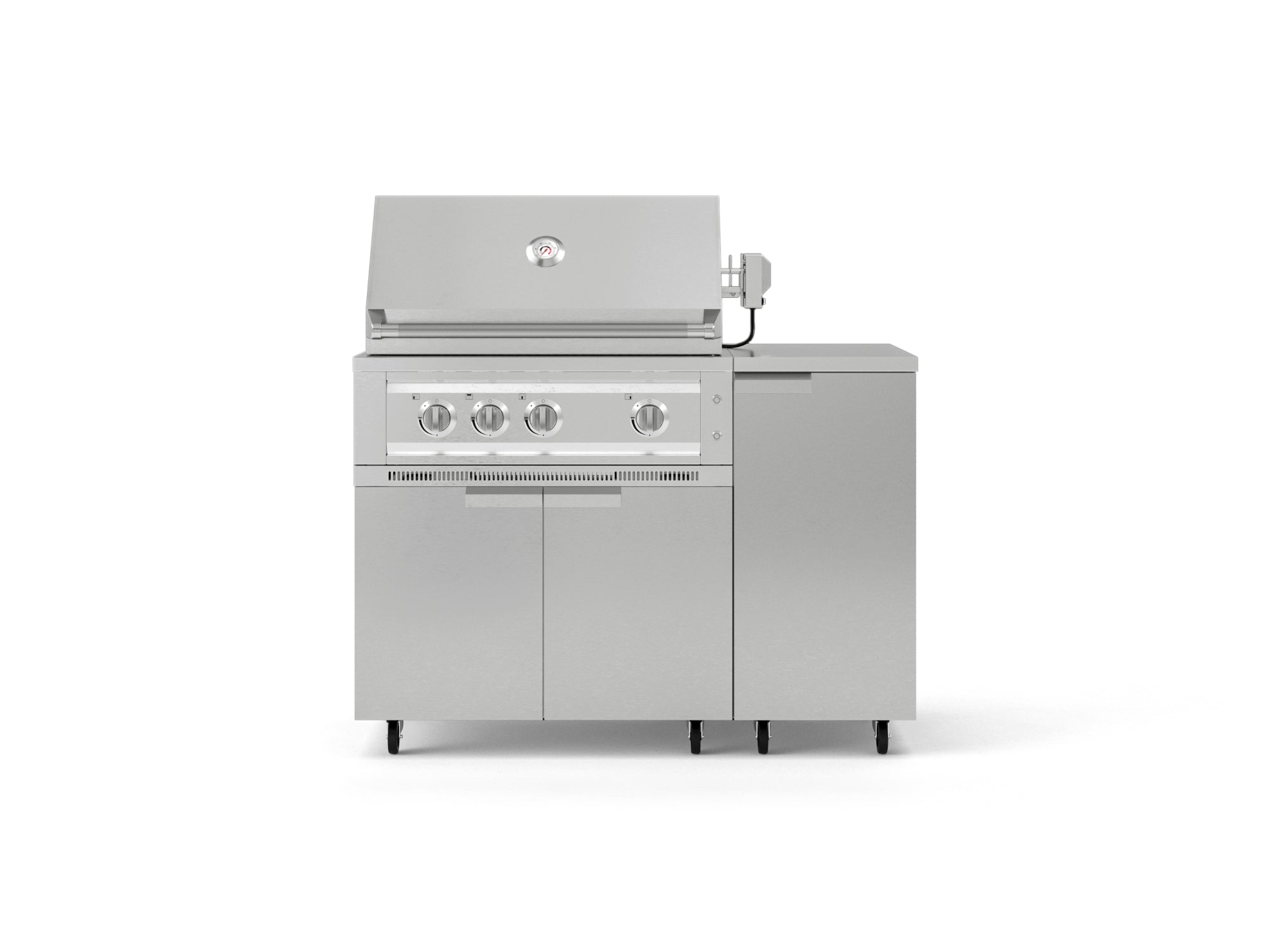 Outdoor Grill Island Stainless-Steel 4 Piece Cabinet Set with Casters and 1 Door, Grill Cabinet, Platinum Grill, Countertop