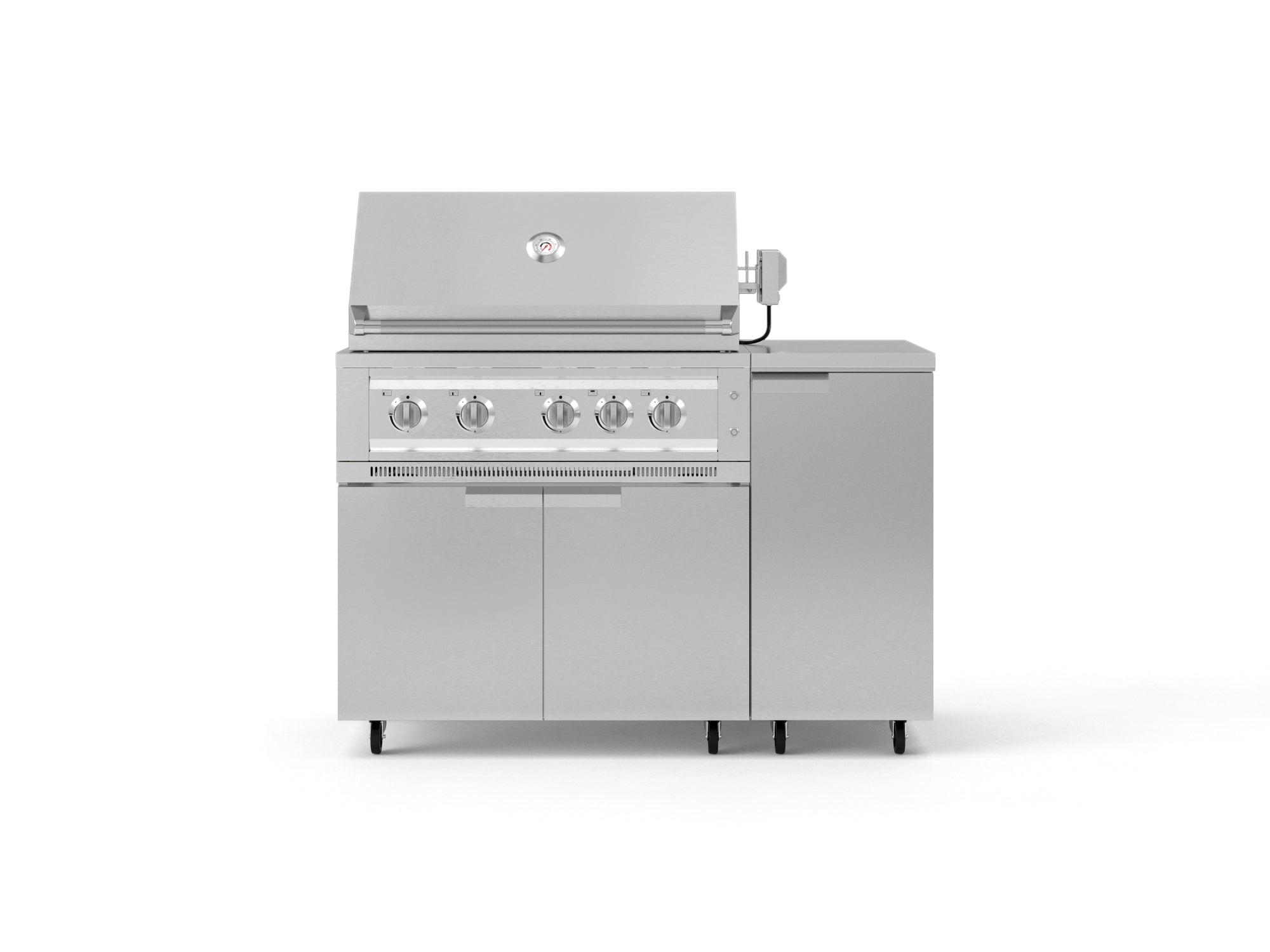 Outdoor Grill Island Stainless-Steel 4 Piece Cabinet Set with Casters and 1 Door, Grill Cabinet, Platinum Grill, Countertop