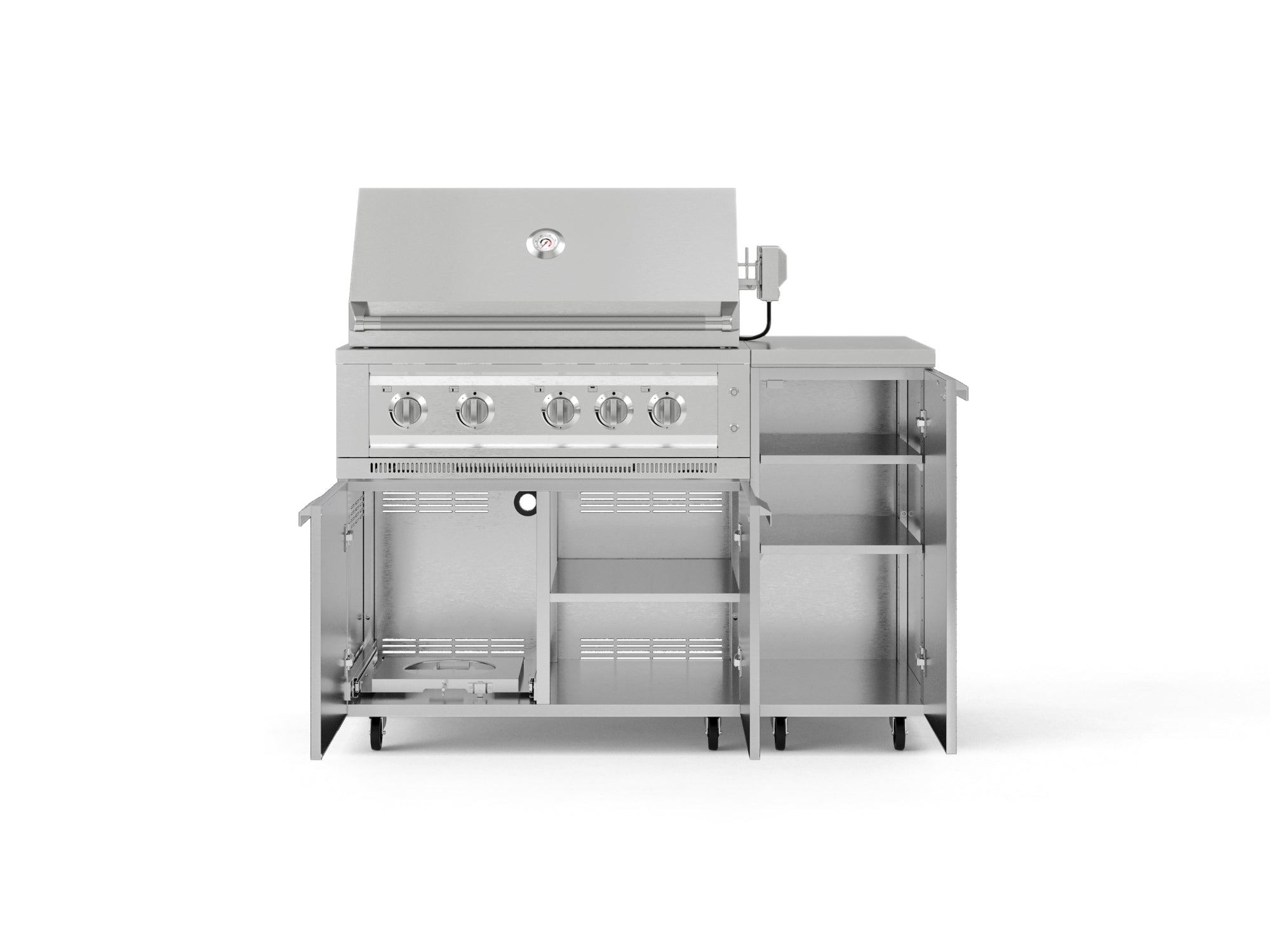Outdoor Grill Island Stainless-Steel 4 Piece Cabinet Set with Casters and 1 Door, Grill Cabinet, Platinum Grill, Countertop