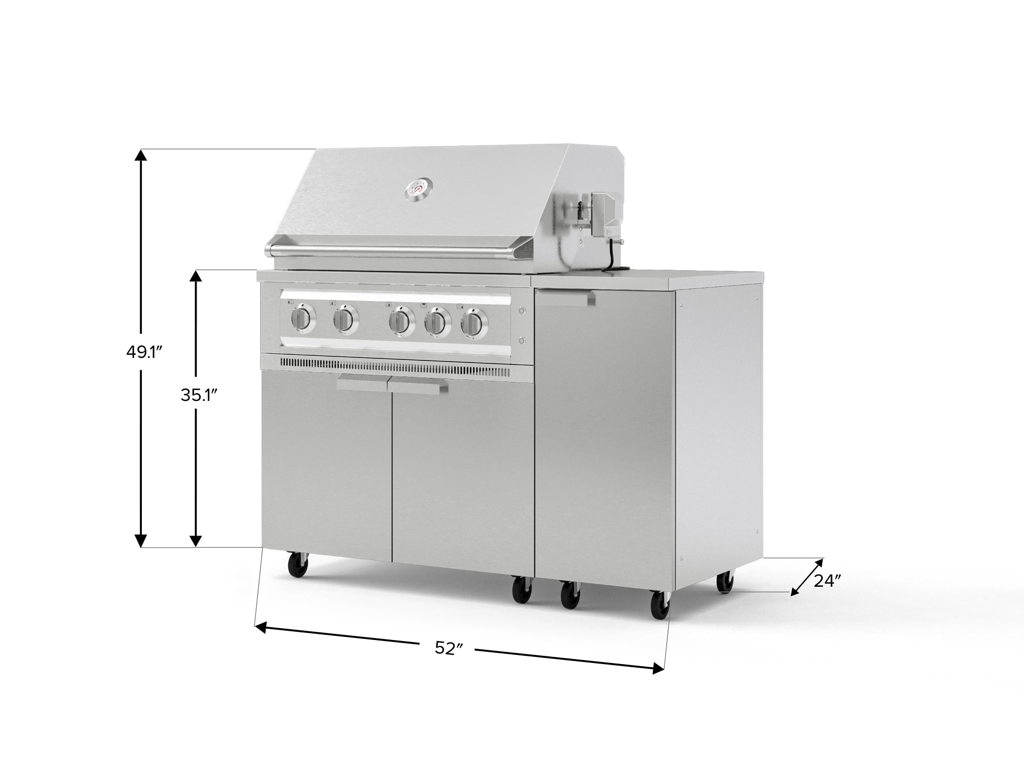 Outdoor Grill Island Stainless-Steel 4 Piece Cabinet Set with Casters and 1 Door, Grill Cabinet, Platinum Grill, Countertop