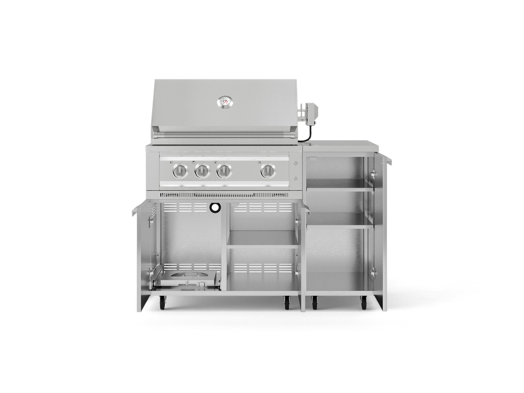 Outdoor Grill Island Stainless-Steel 4 Piece Cabinet Set with Casters and 1 Door, Grill Cabinet, Platinum Grill, Countertop