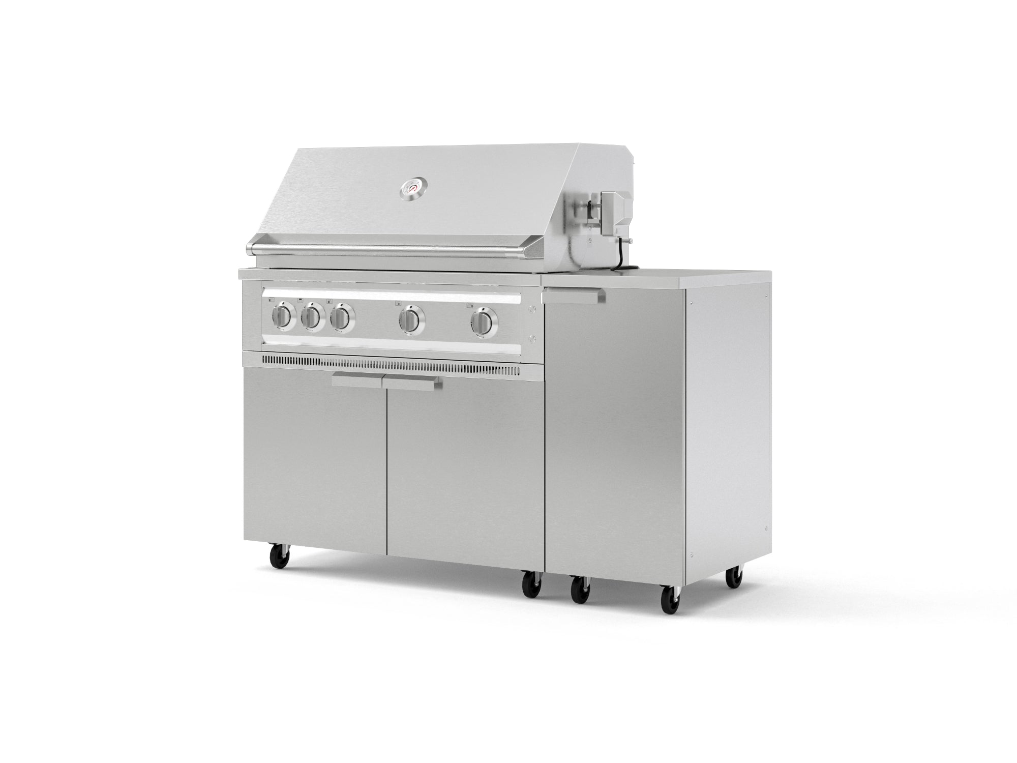 Outdoor Grill Island Stainless-Steel 4 Piece Cabinet Set with Casters and 1 Door, Grill Cabinet, Platinum Grill, Countertop