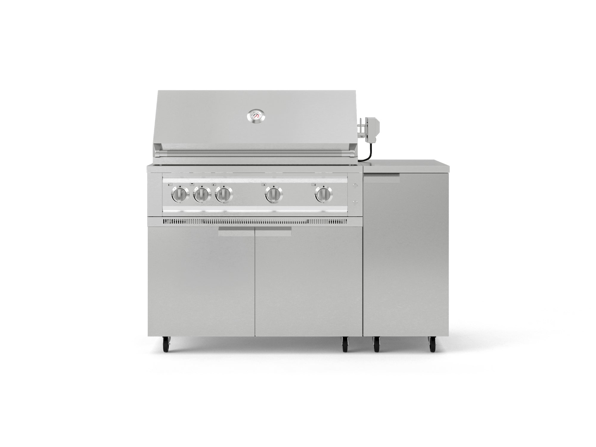 Outdoor Grill Island Stainless-Steel 4 Piece Cabinet Set with Casters and 1 Door, Grill Cabinet, Platinum Grill, Countertop