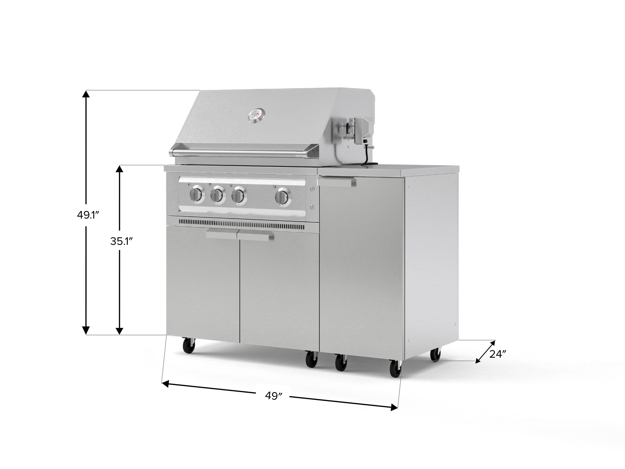 Outdoor Grill Island Stainless-Steel 4 Piece Cabinet Set with Casters and 1 Door, Grill Cabinet, Platinum Grill, Countertop