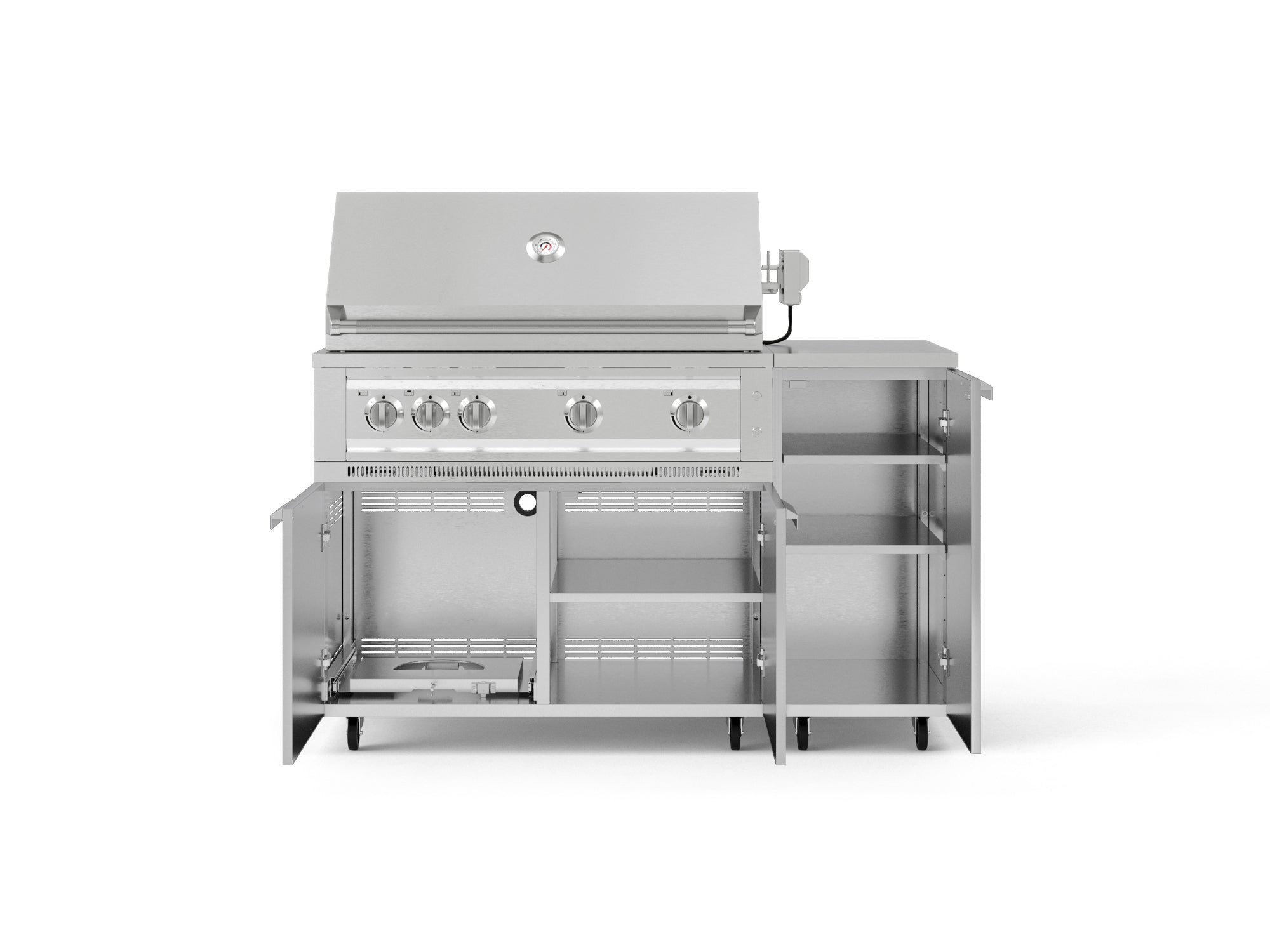 Outdoor Grill Island Stainless-Steel 4 Piece Cabinet Set with Casters and 1 Door, Grill Cabinet, Platinum Grill, Countertop