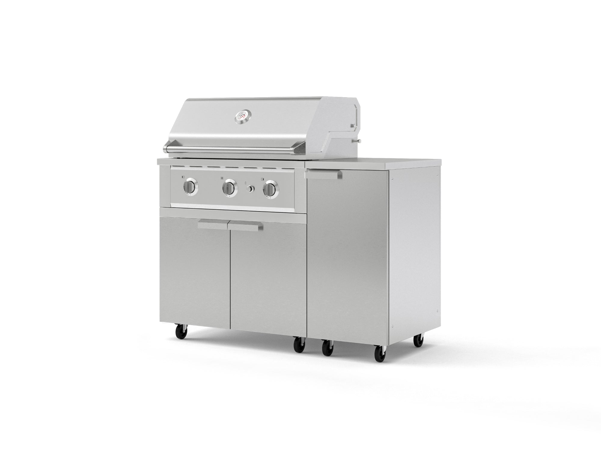 Outdoor Grill Island Stainless-Steel 4 Piece Cabinet Set with Casters and 1 Door, Grill Cabinet, Performance Grill, Countertop