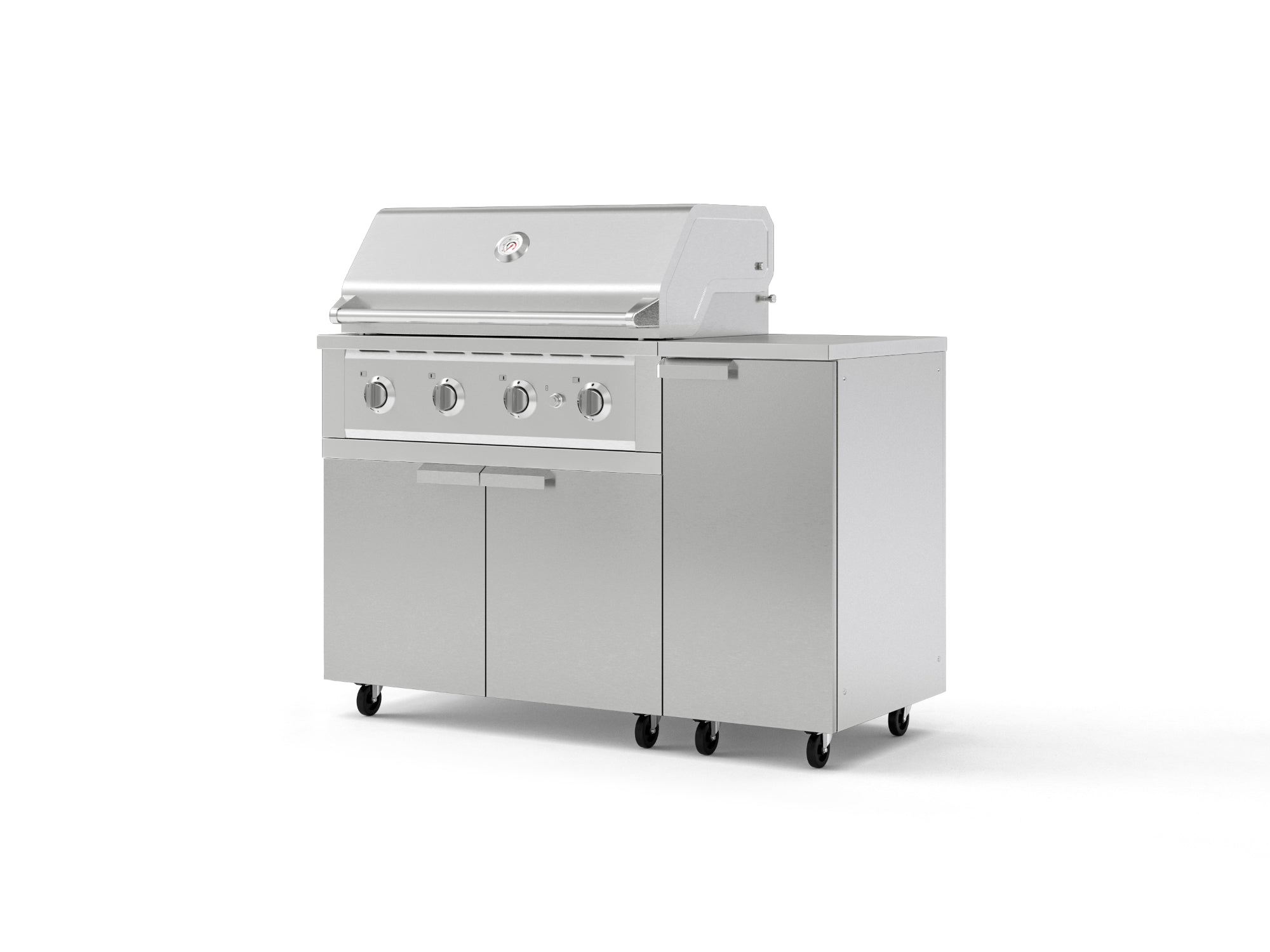 Outdoor Grill Island Stainless-Steel 4 Piece Cabinet Set with Casters and 1 Door, Grill Cabinet, Performance Grill, Countertop