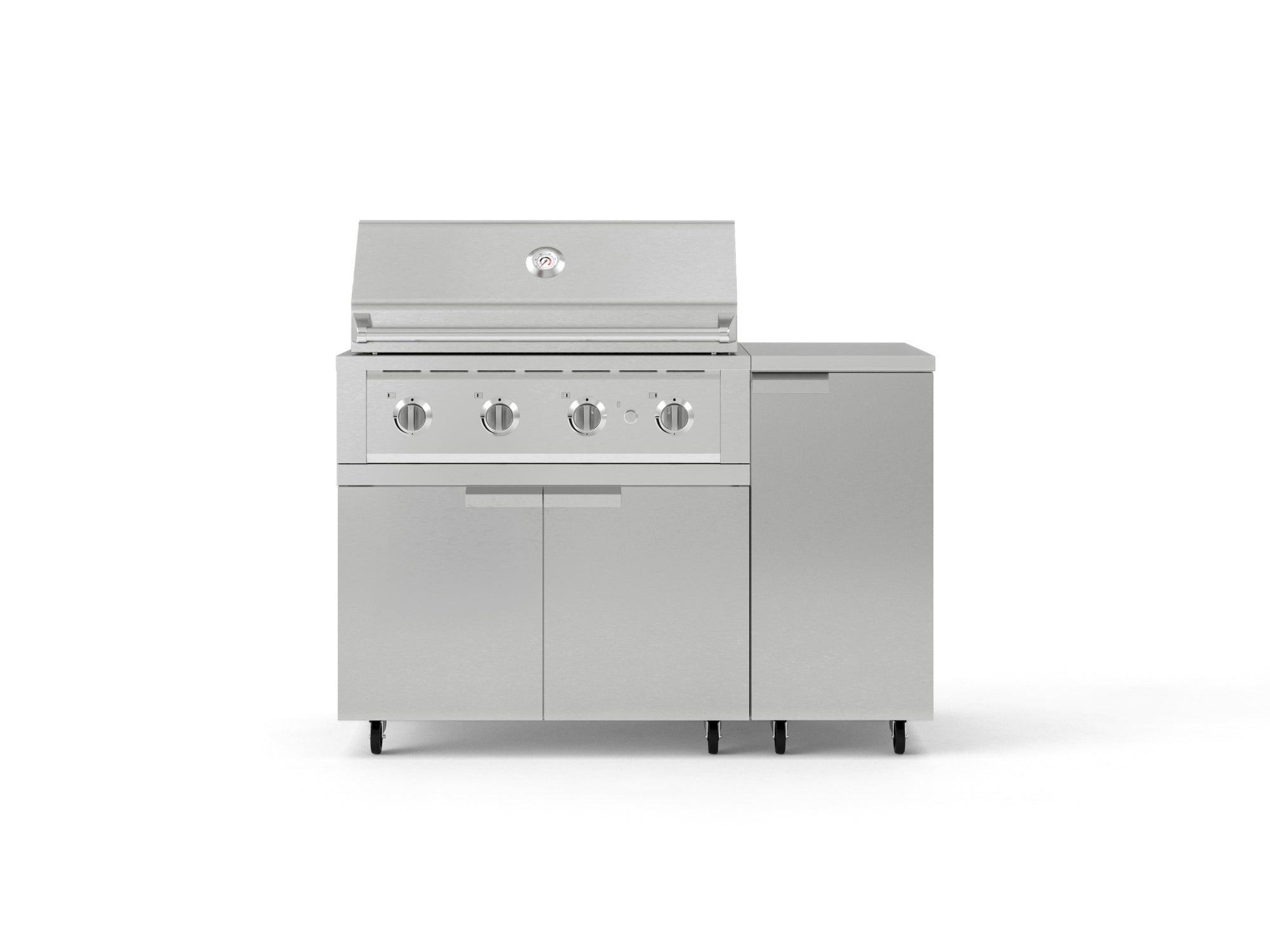 Outdoor Grill Island Stainless-Steel 4 Piece Cabinet Set with Casters and 1 Door, Grill Cabinet, Performance Grill, Countertop