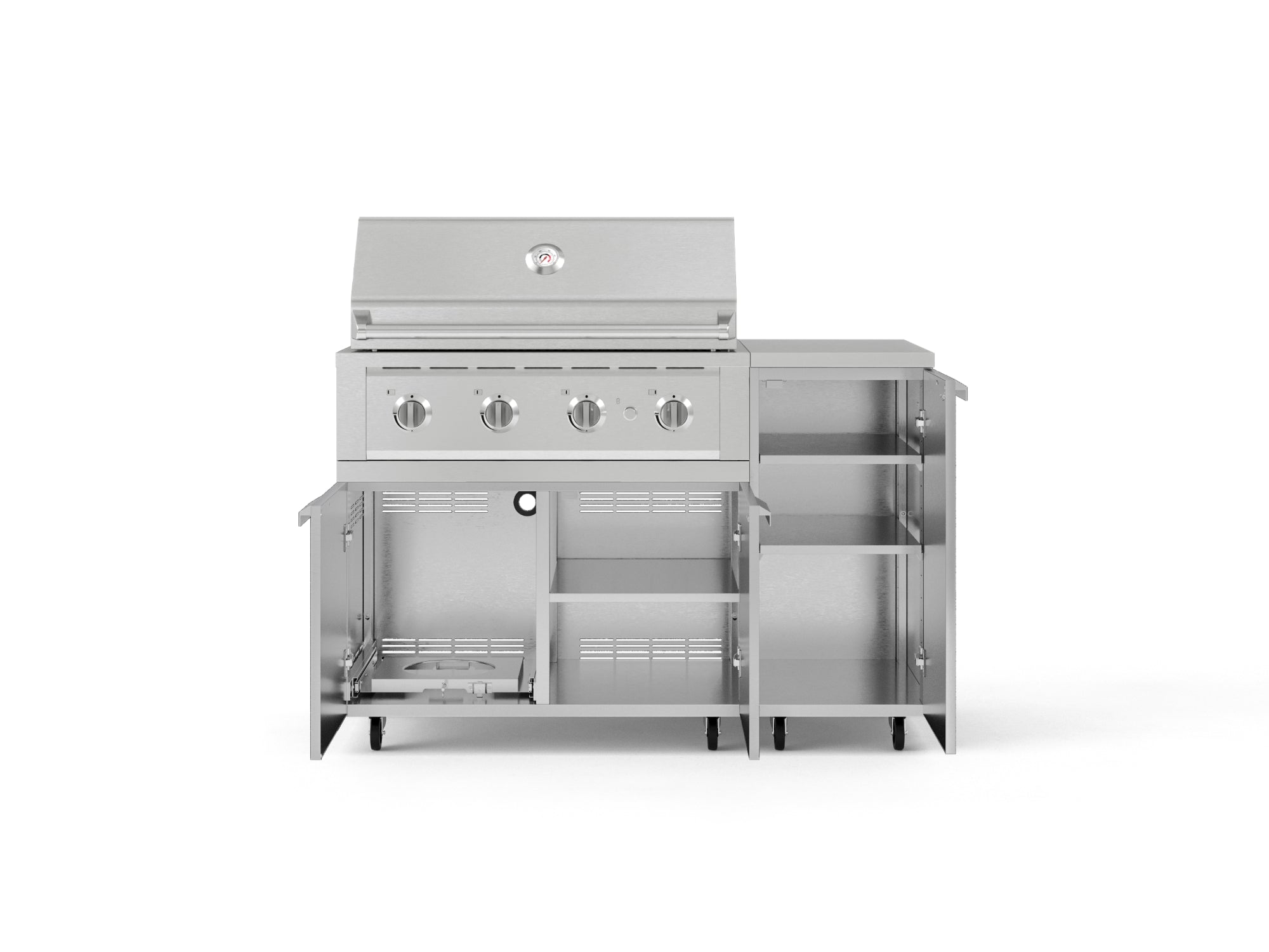 Outdoor Grill Island Stainless-Steel 4 Piece Cabinet Set with Casters and 1 Door, Grill Cabinet, Performance Grill, Countertop