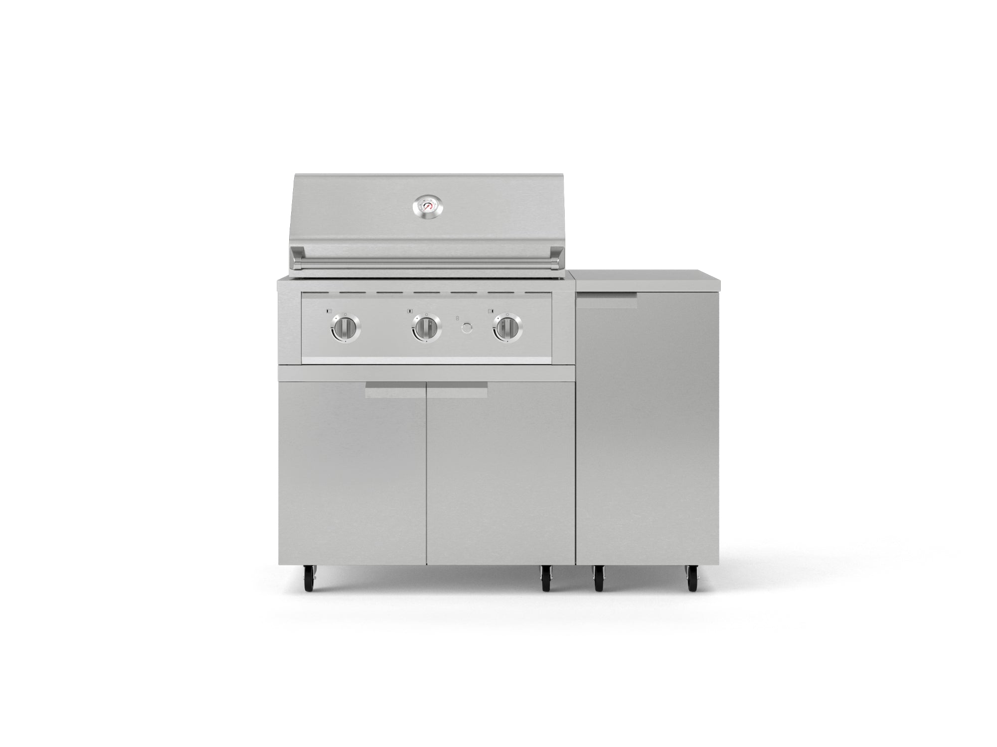 Outdoor Grill Island Stainless-Steel 4 Piece Cabinet Set with Casters and 1 Door, Grill Cabinet, Performance Grill, Countertop