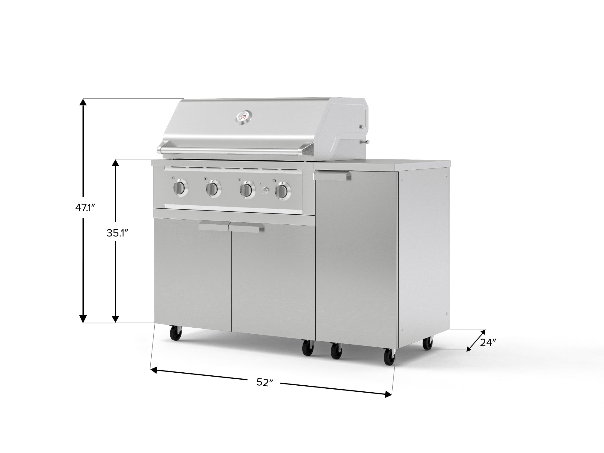 Outdoor Grill Island Stainless-Steel 4 Piece Cabinet Set with Casters and 1 Door, Grill Cabinet, Performance Grill, Countertop