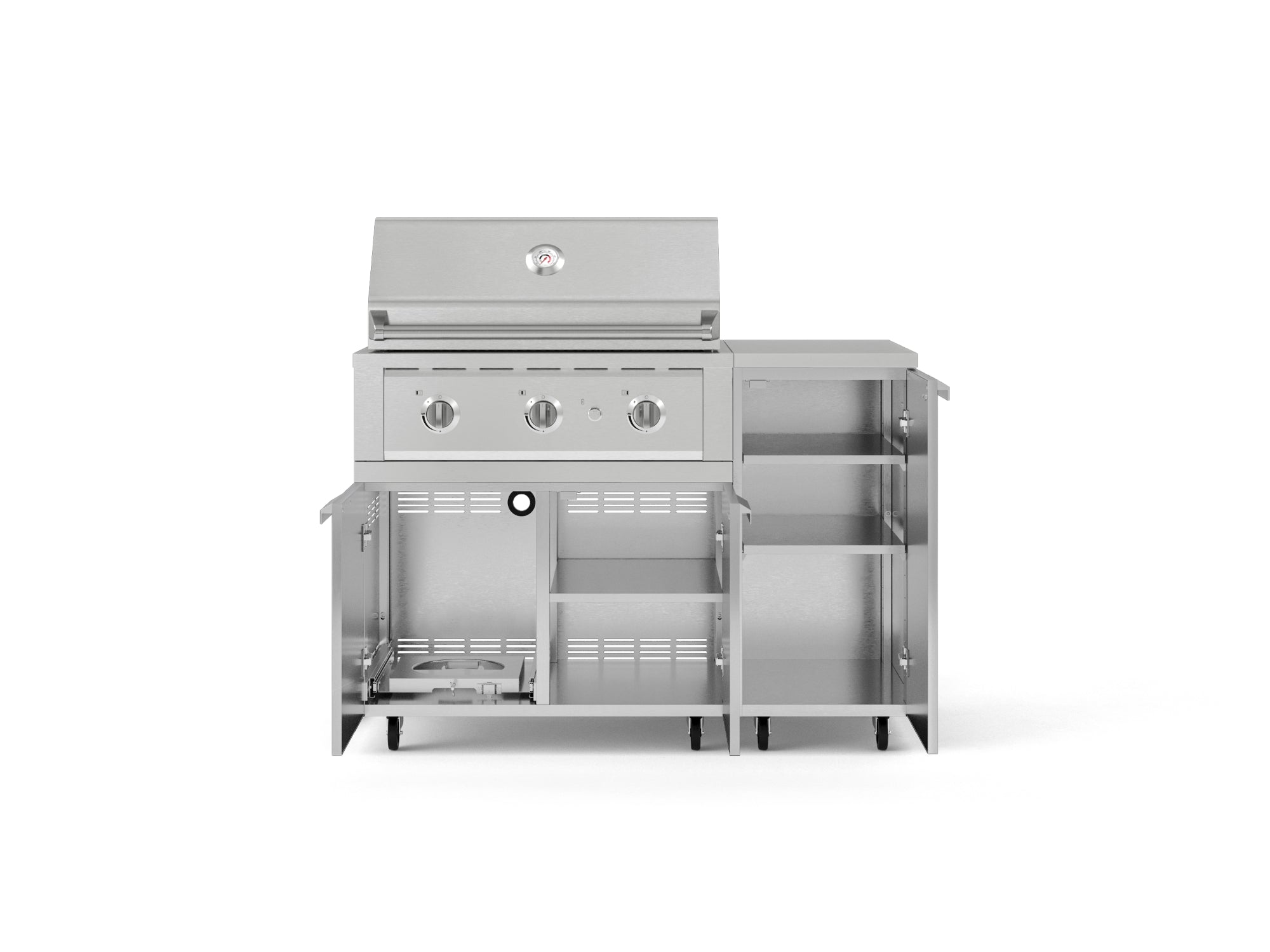 Outdoor Grill Island Stainless-Steel 4 Piece Cabinet Set with Casters and 1 Door, Grill Cabinet, Performance Grill, Countertop