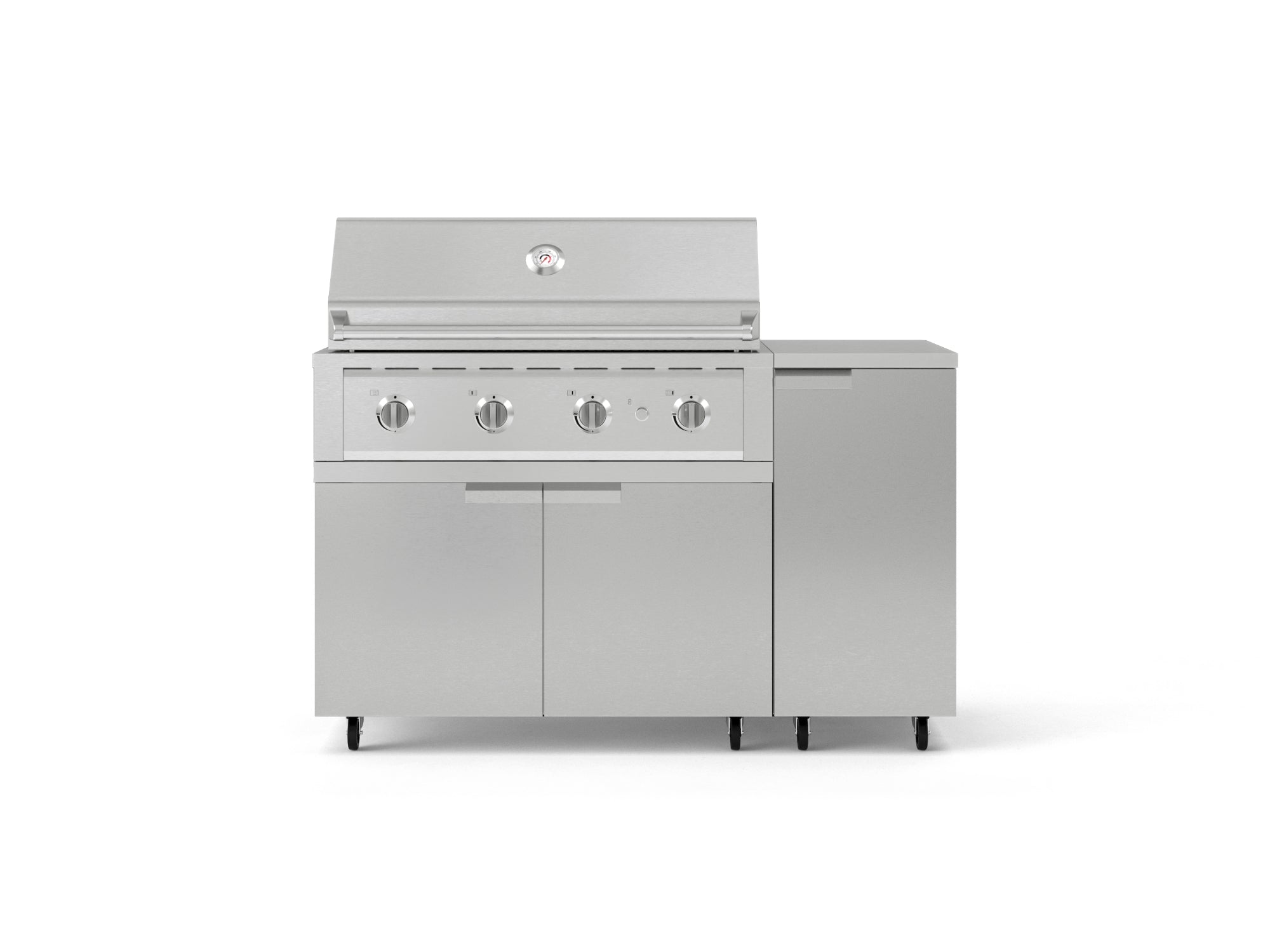 Outdoor Grill Island Stainless-Steel 4 Piece Cabinet Set with Casters and 1 Door, Grill Cabinet, Performance Grill, Countertop