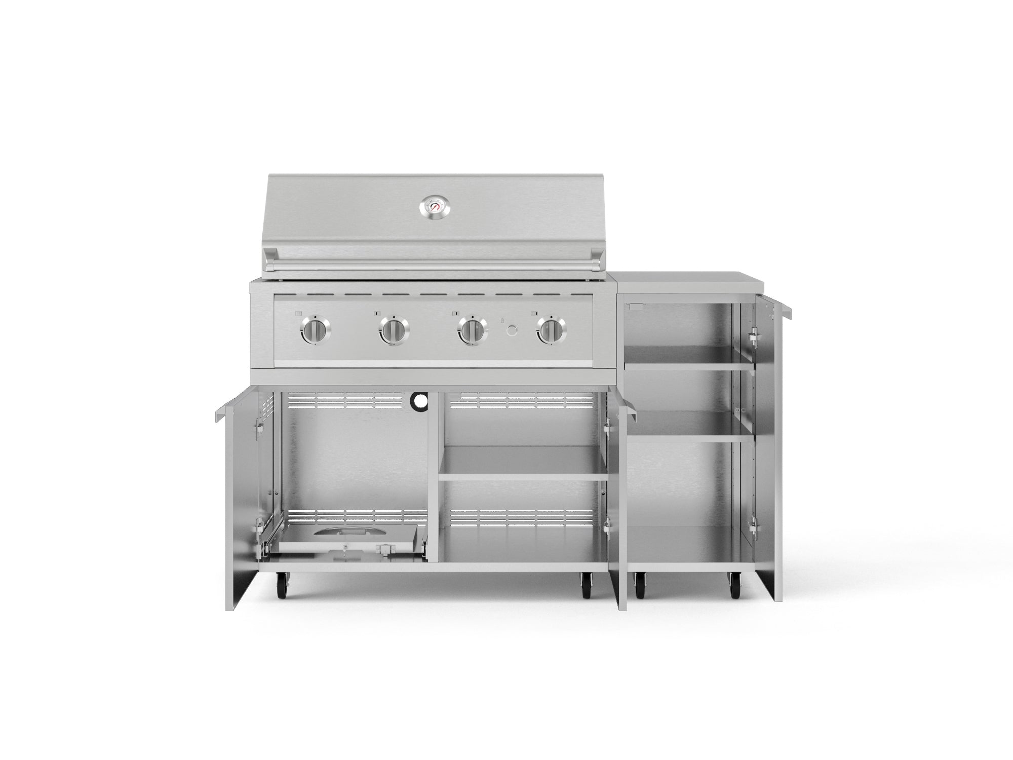 Outdoor Grill Island Stainless-Steel 4 Piece Cabinet Set with Casters and 1 Door, Grill Cabinet, Performance Grill, Countertop