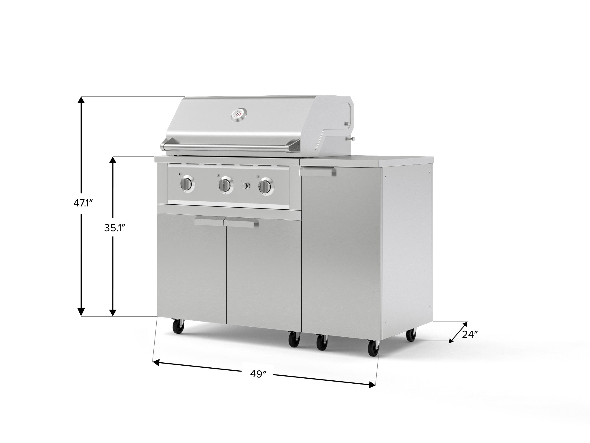 Outdoor Grill Island Stainless-Steel 4 Piece Cabinet Set with Casters and 1 Door, Grill Cabinet, Performance Grill, Countertop