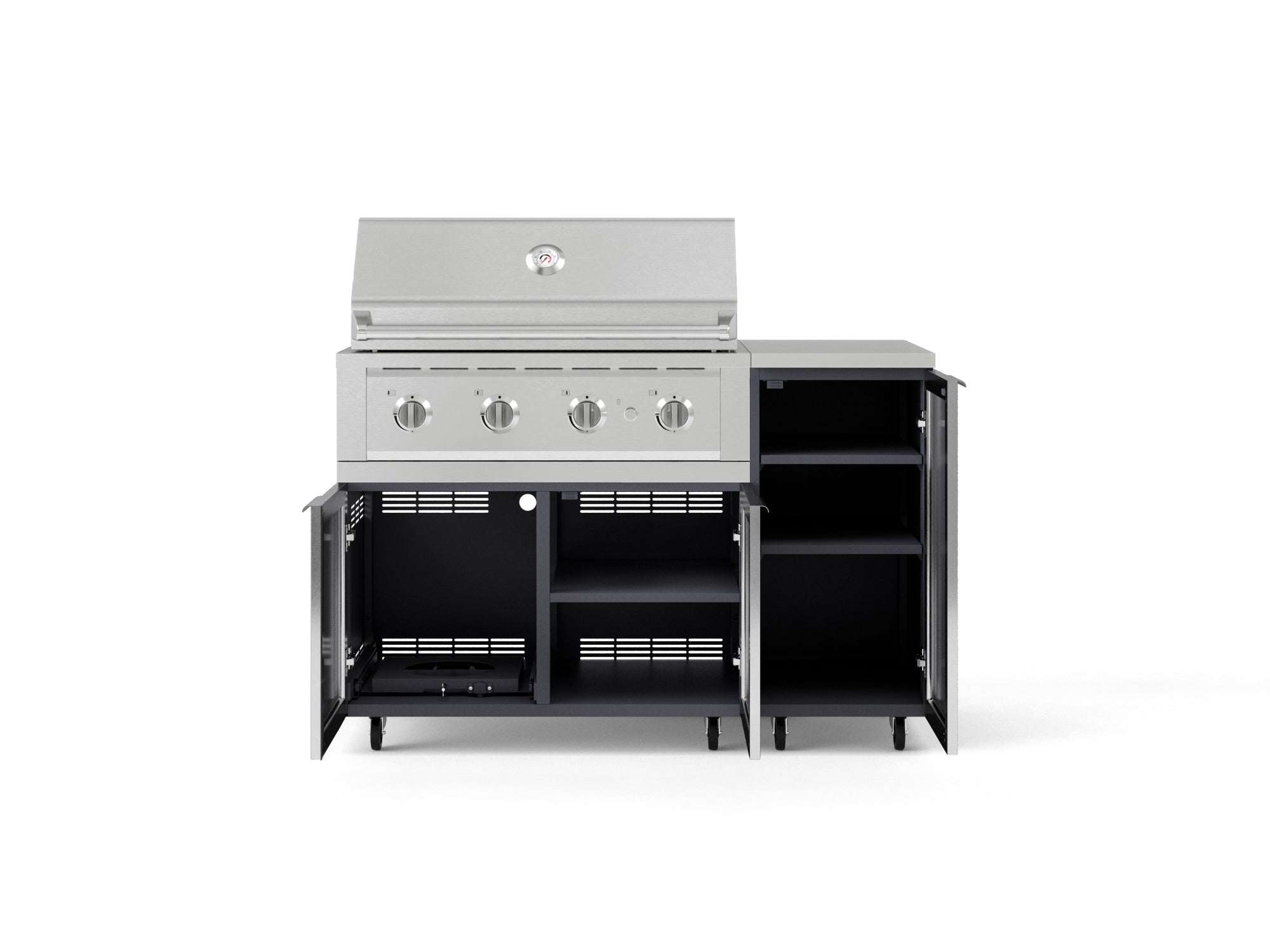 Outdoor Grill Island Aluminum 4 Piece Cabinet Set with Casters and 1 Door, Grill Cabinet, Performance Grill, Countertop