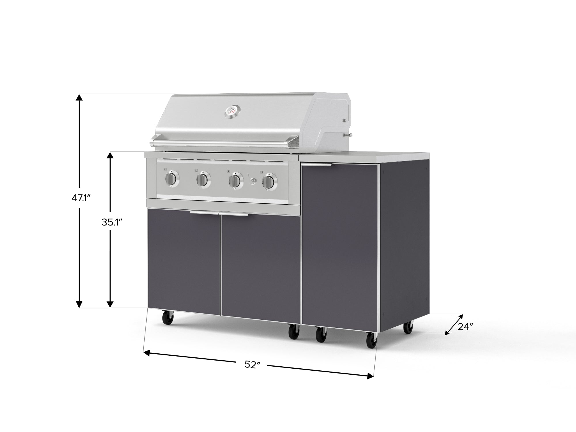 Outdoor Grill Island Aluminum 4 Piece Cabinet Set with Casters and 1 Door, Grill Cabinet, Performance Grill, Countertop