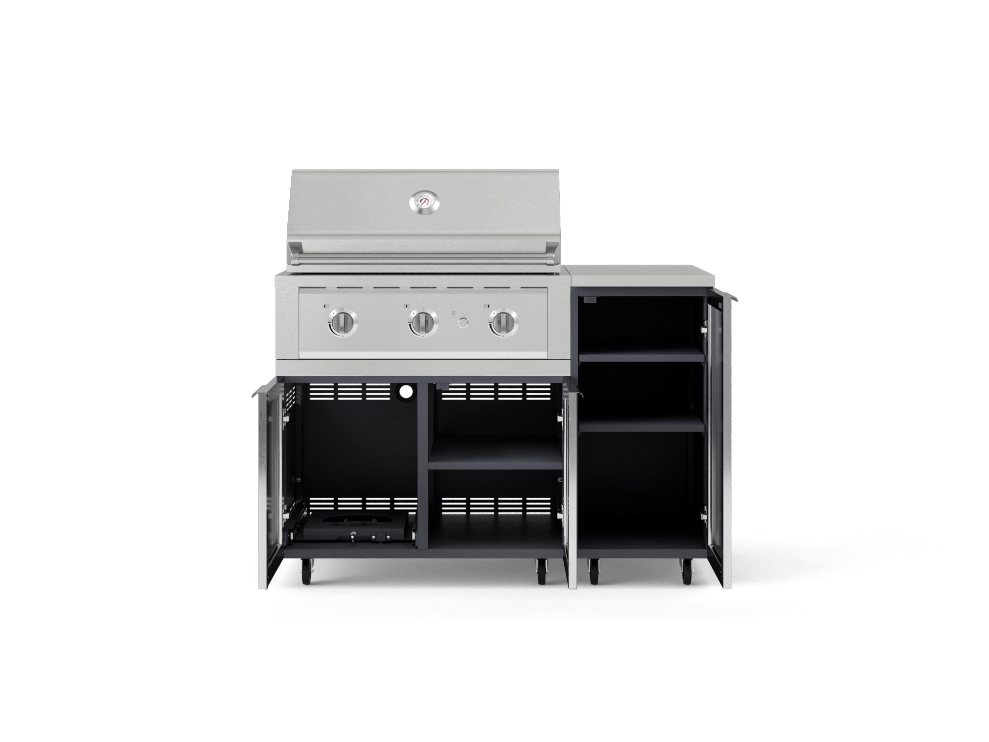Outdoor Grill Island Aluminum 4 Piece Cabinet Set with Casters and 1 Door, Grill Cabinet, Performance Grill, Countertop