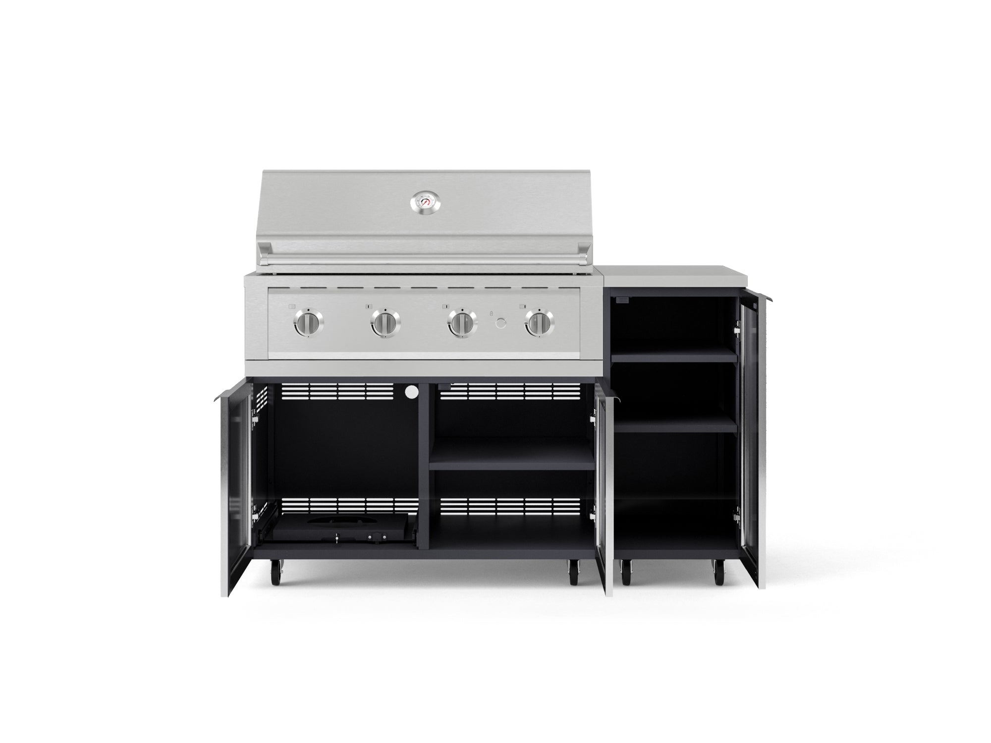 Outdoor Grill Island Aluminum 4 Piece Cabinet Set with Casters and 1 Door, Grill Cabinet, Performance Grill, Countertop