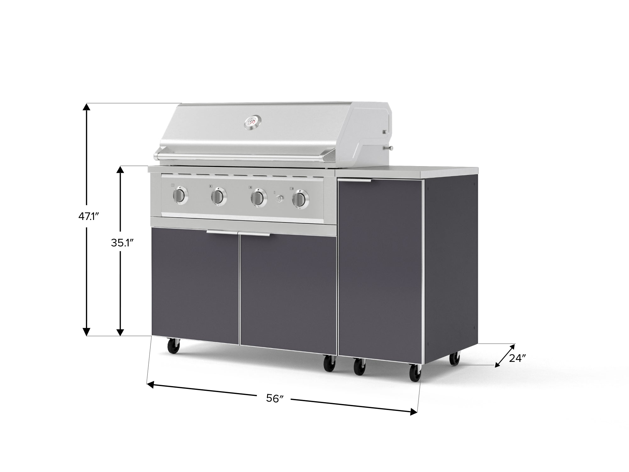 Outdoor Grill Island Aluminum 4 Piece Cabinet Set with Casters and 1 Door, Grill Cabinet, Performance Grill, Countertop