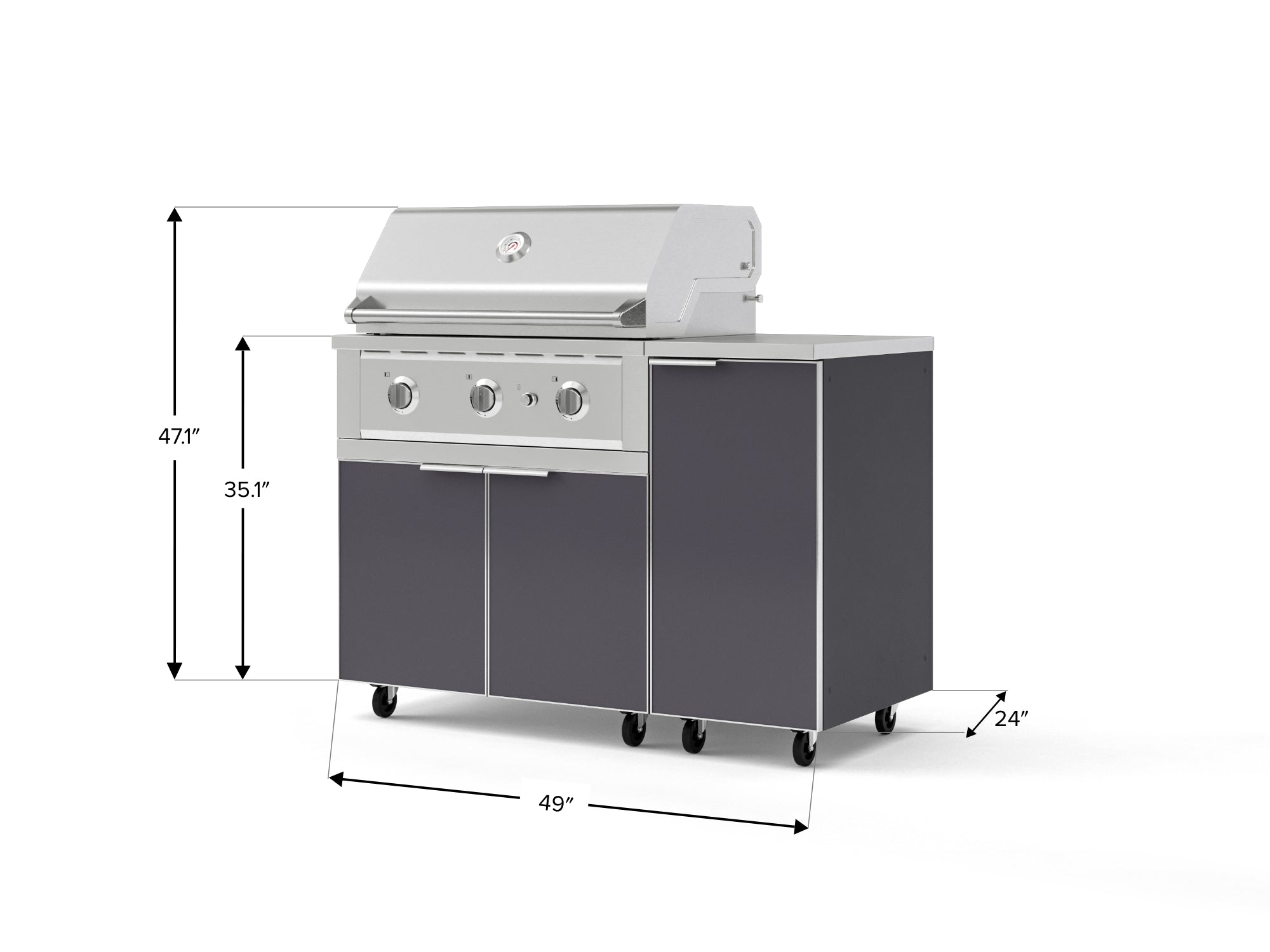 Outdoor Grill Island Aluminum 4 Piece Cabinet Set with Casters and 1 Door, Grill Cabinet, Performance Grill, Countertop