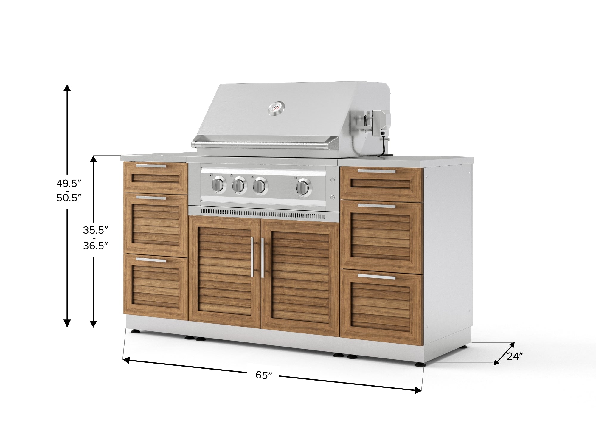 Outdoor Grill Island Stainless-Steel Louvered Doors 6 Piece Cabinet Set with 3 Drawers, Grill Cabinet, Platinum Grill and Countertops