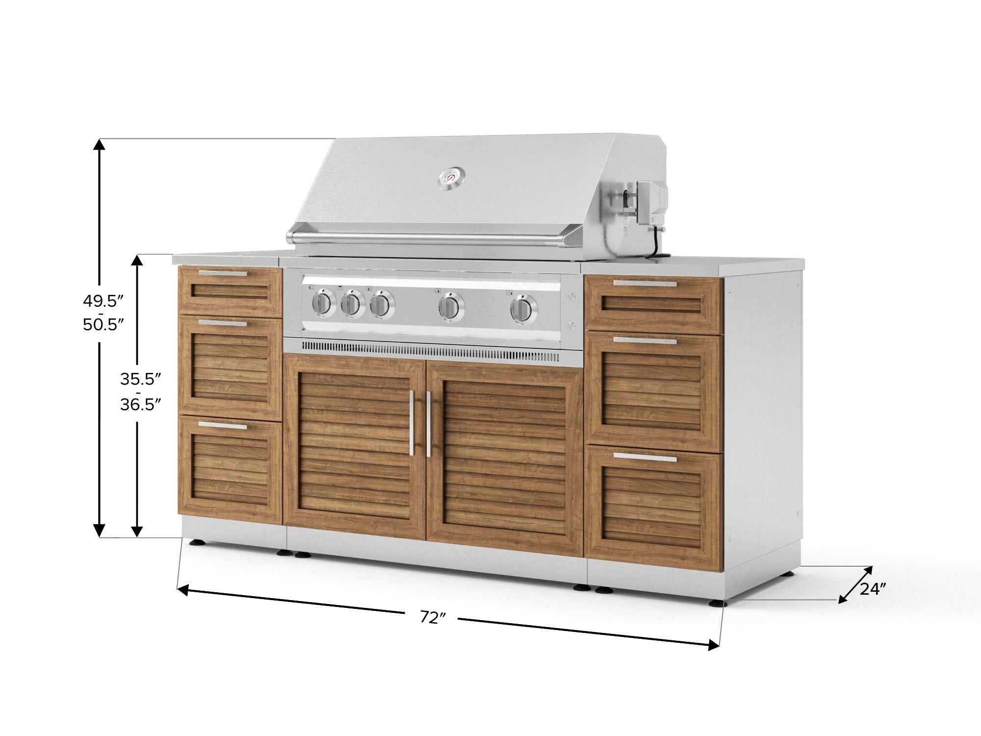 Outdoor Grill Island Stainless-Steel Louvered Doors 6 Piece Cabinet Set with 3 Drawers, Grill Cabinet, Platinum Grill and Countertops